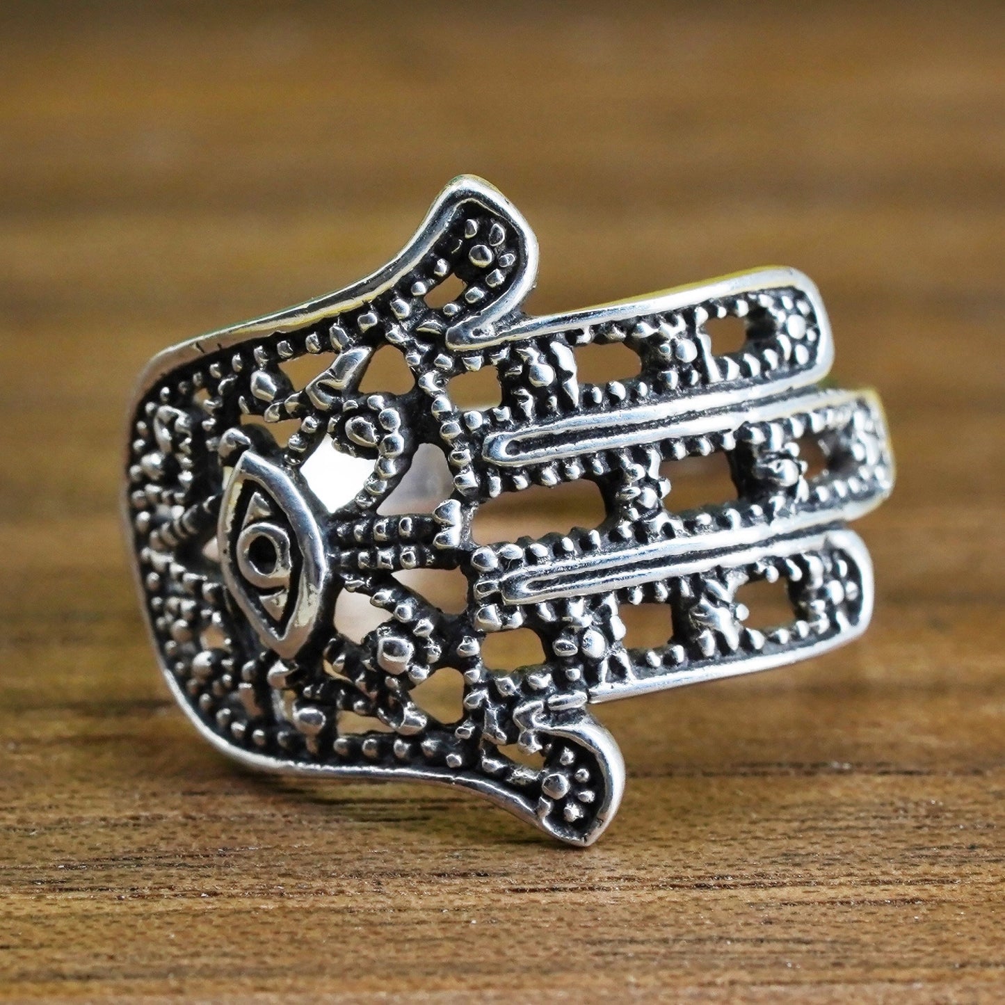 Size 7, Sterling silver ring, 925 filigree protection hand, The Hamsa symbol