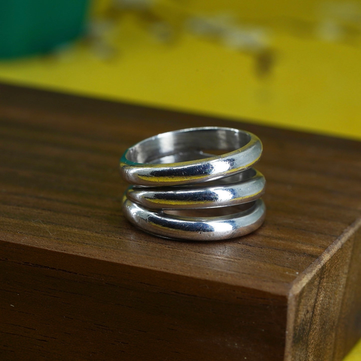 size 6.5, vintage Mexican Sterling silver handmade ring, 925 wide ribbed band