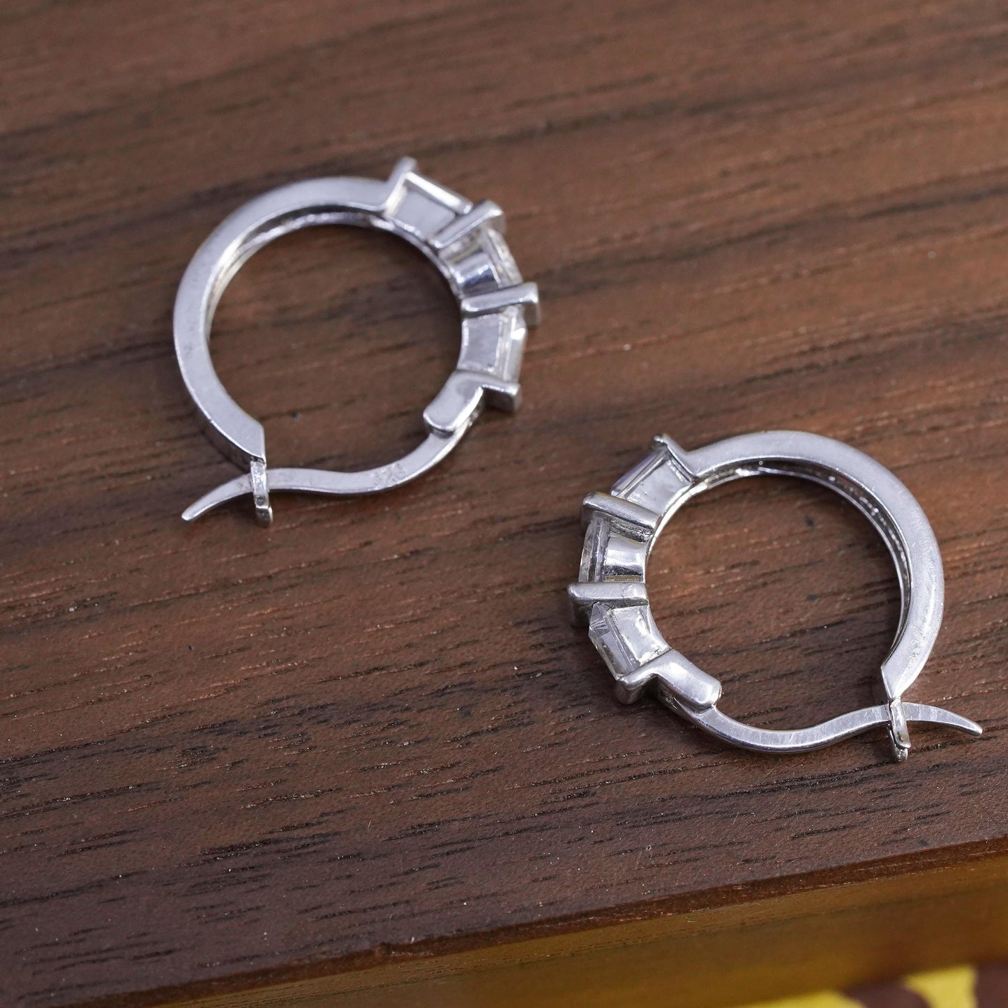 0.5", vintage Sterling silver handmade earrings, 925 hoops with Cz