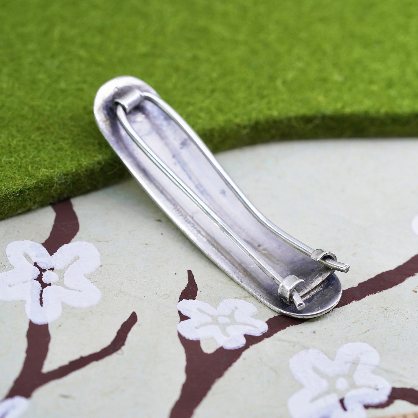 Vintage modern Sterling 925 silver handmade oval hair clip