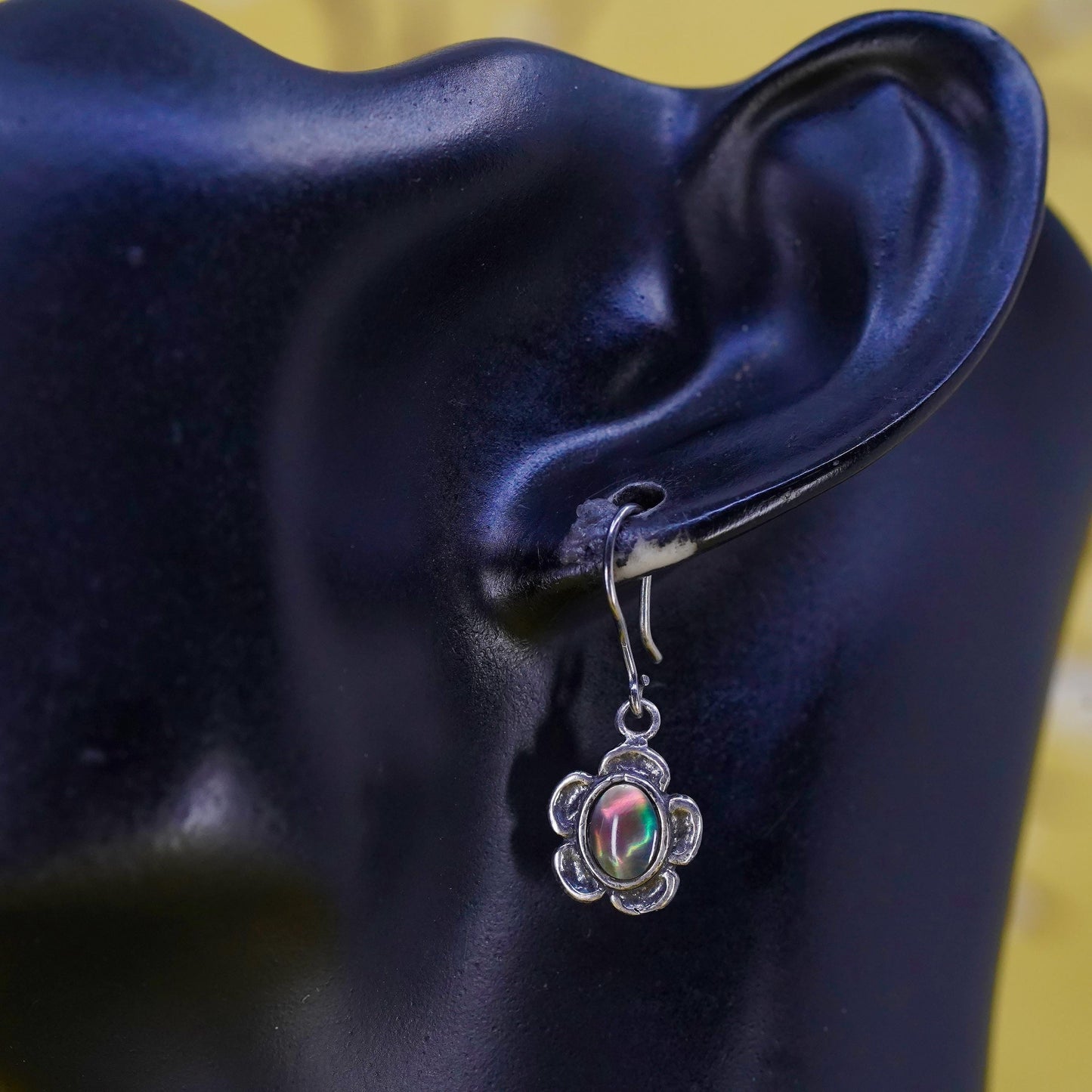 Vintage Brazil sterling 925 silver handmade flower earrings with artisan glass