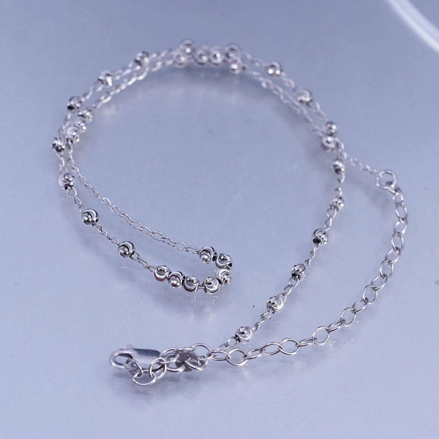 12+3" Italian sterling 925 silver circle, choker collar necklace textured beads