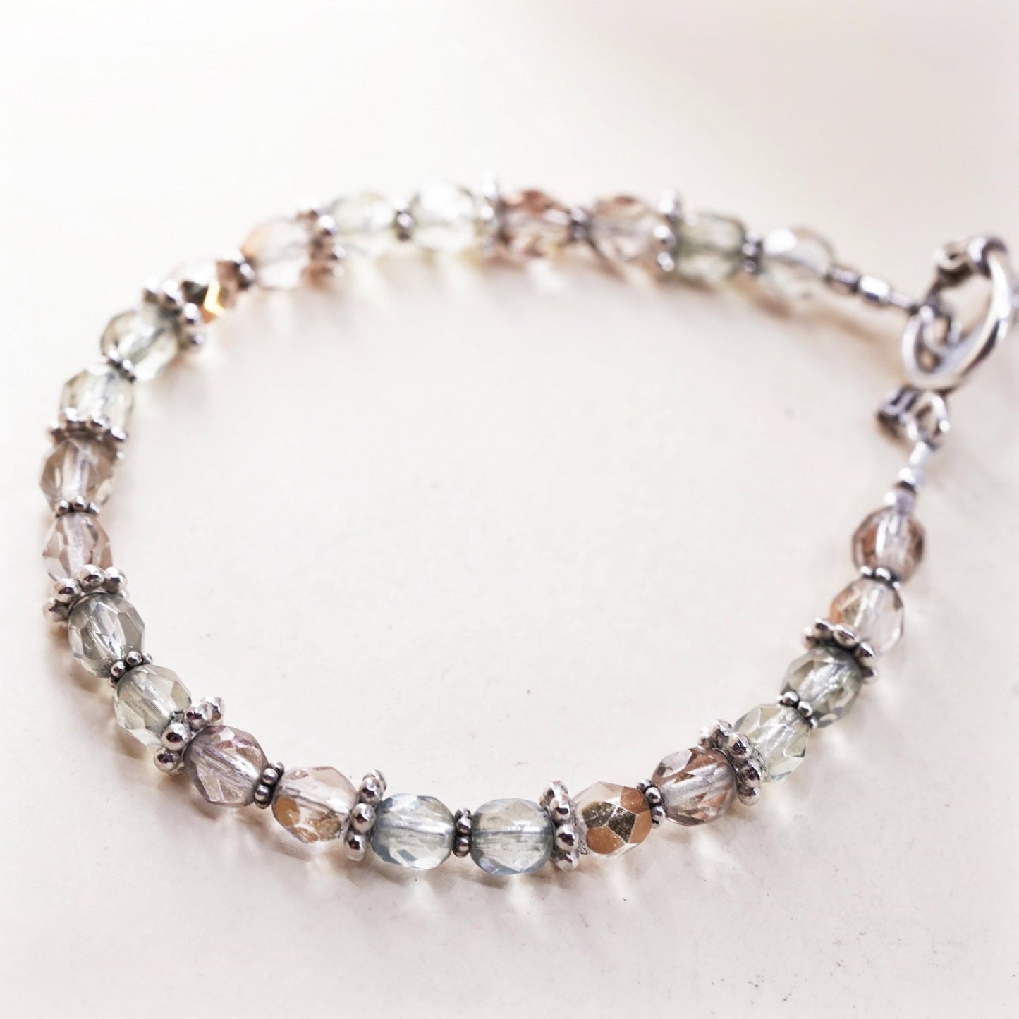 7.25", Sterling silver handmade bracelet, 925 Crystal beads and toggle closure