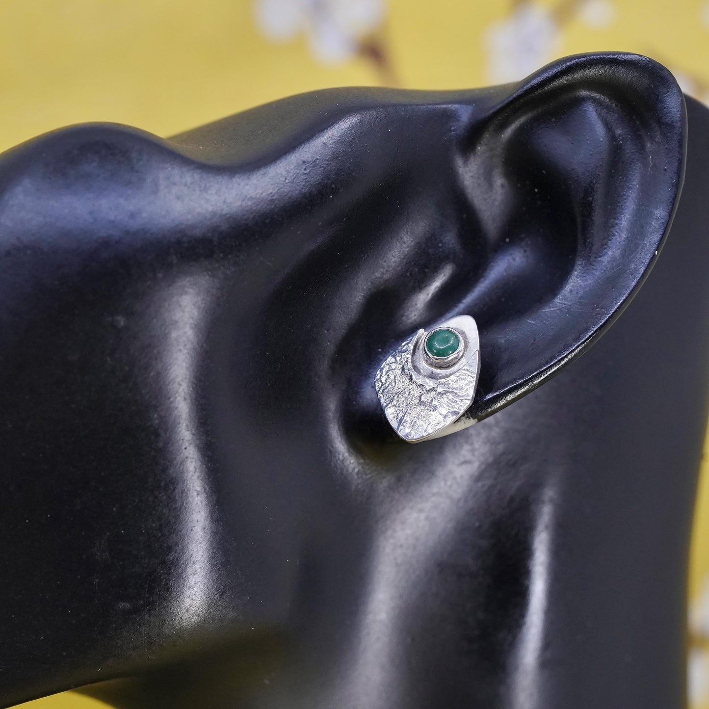 Native American southwestern Sterling 925 silver textured studs earrings jade