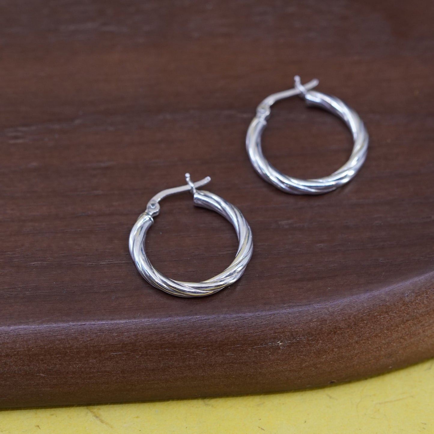 0.75”, Vintage Italy Sterling silver handmade earrings, 925 textured hoops