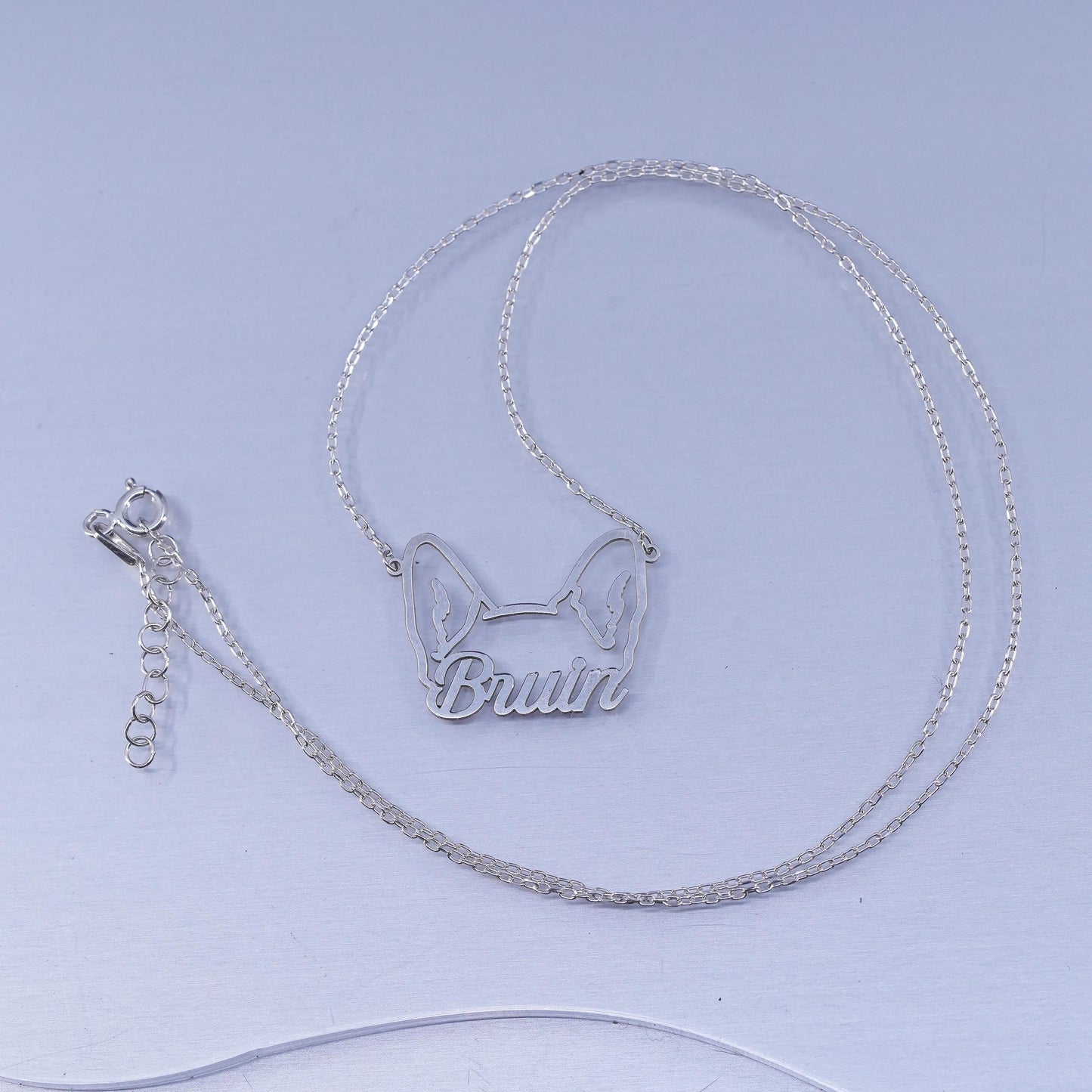 18+1”, Sterling 925 silver circle chain necklace name monogram “Bruin” pendant
