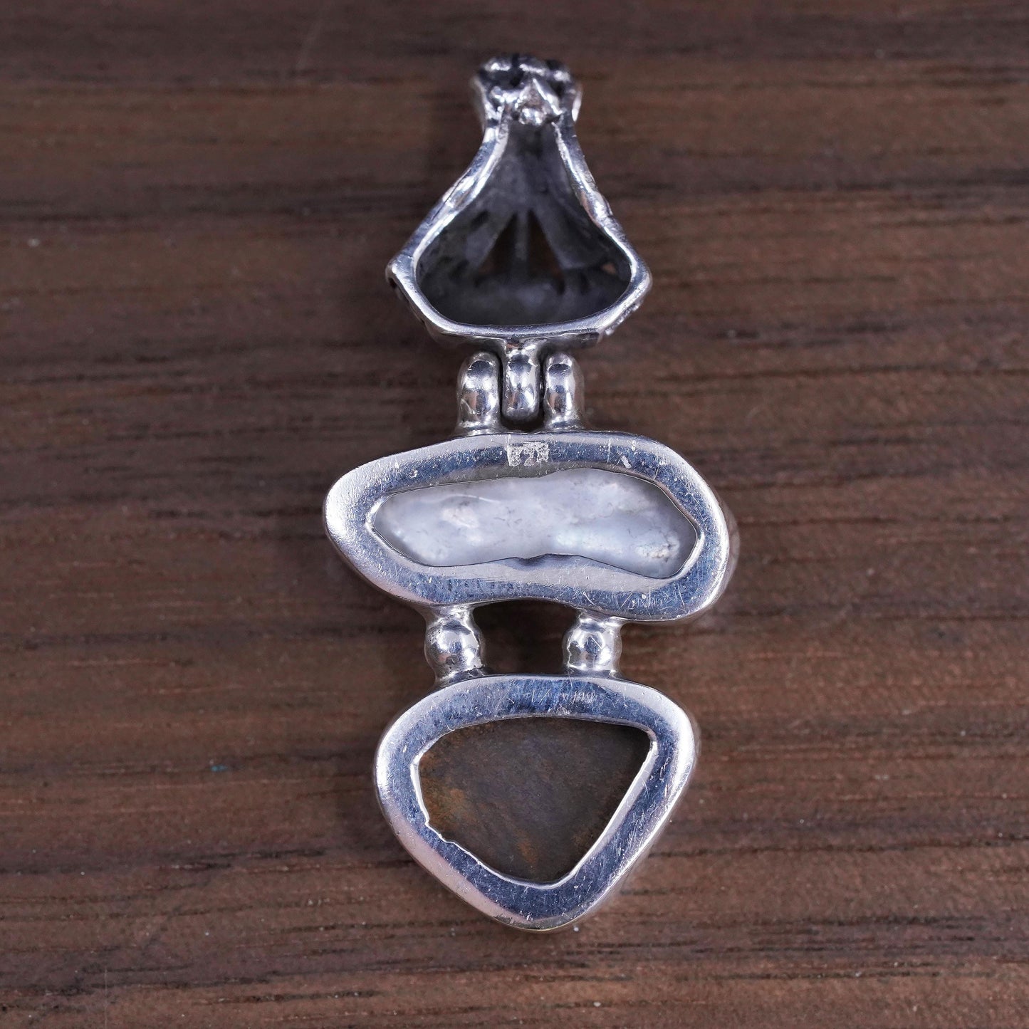 Vintage Sterling 925 silver handmade filigree pendant with fire opal and pearl
