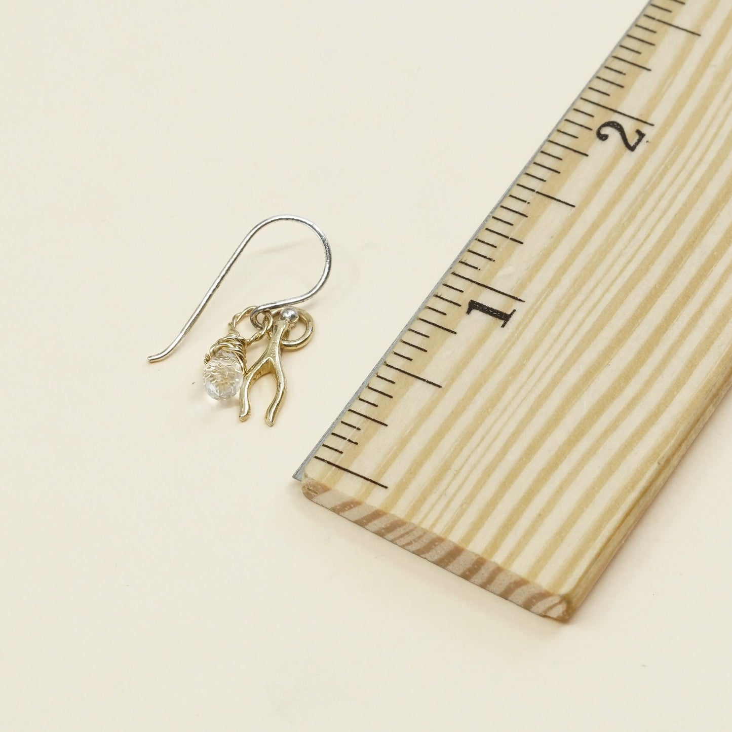 VTG two tone Sterling silver handmade earrings, 925 dangle W/ teardrop crystal