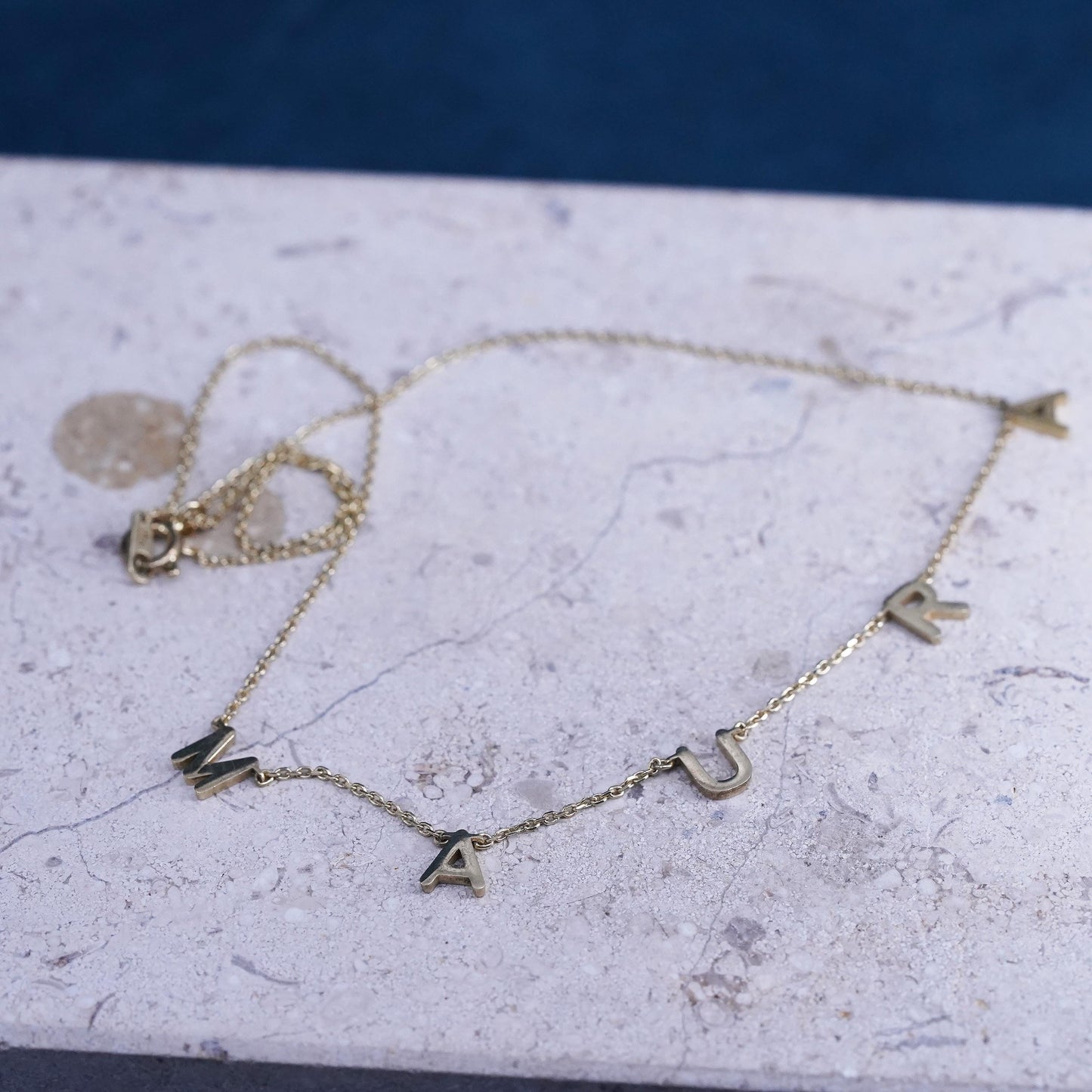 14", vermeil gold Sterling silver necklace, 925 circle chain name Maura pendant