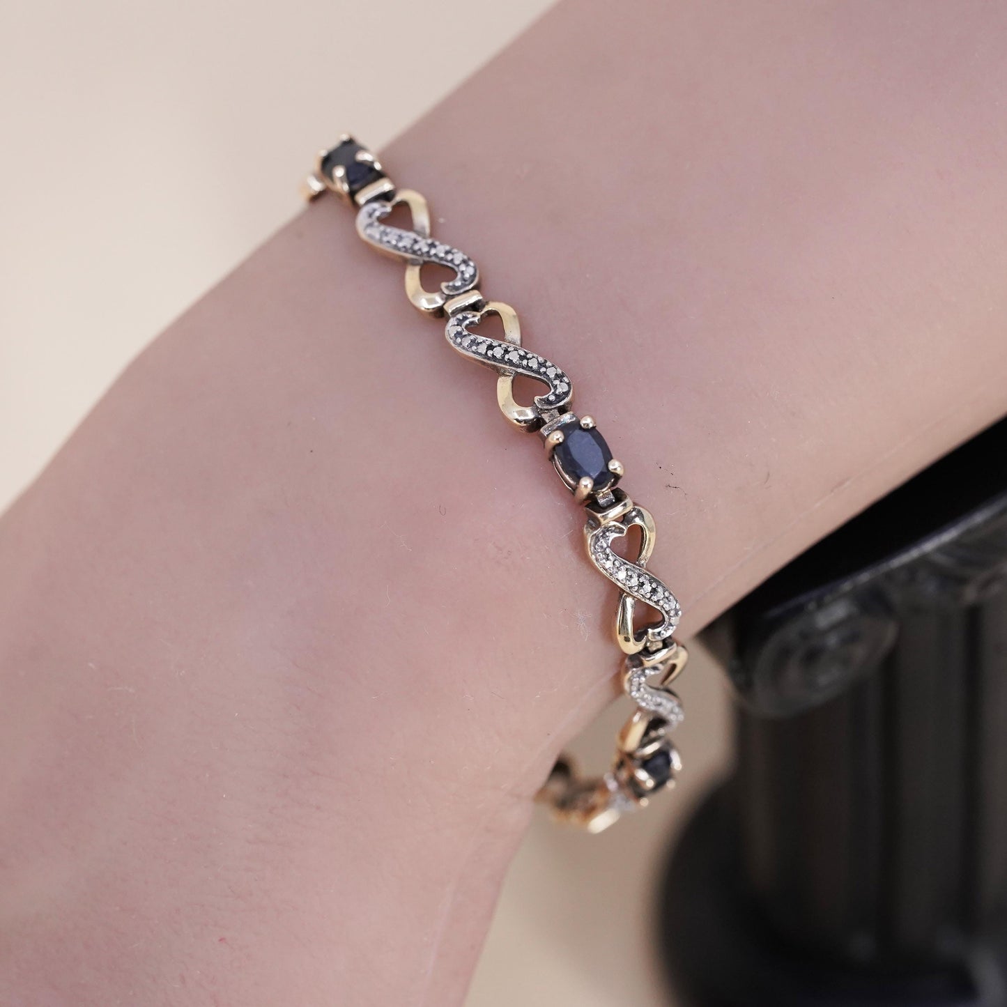 7.25”, vermeil gold sterling silver tennis bracelet, 925 oval sapphire diamond