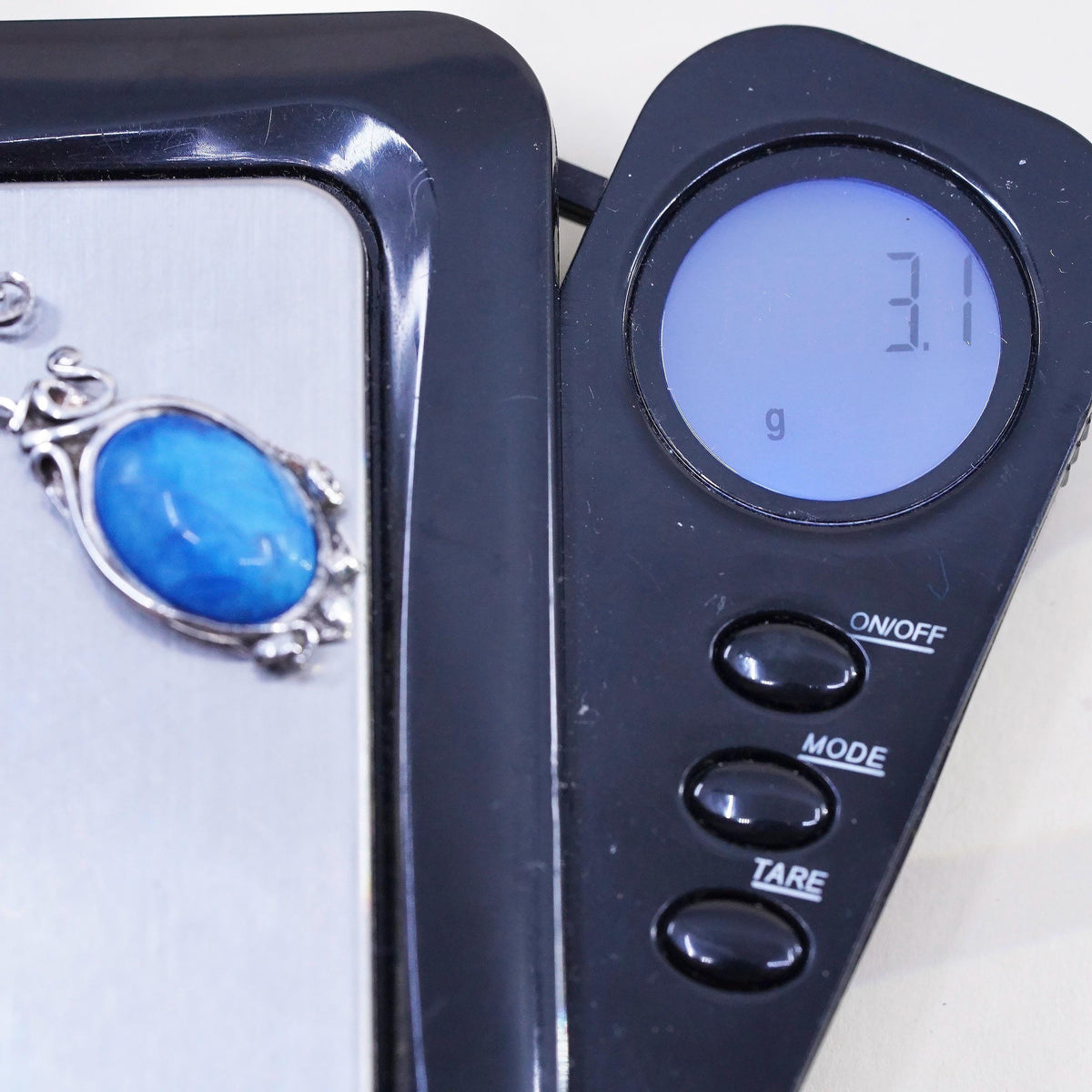 925 Sterling Silver Pendant, Artisan Scroll Charm, Oval Blue Cabochon Jewelry