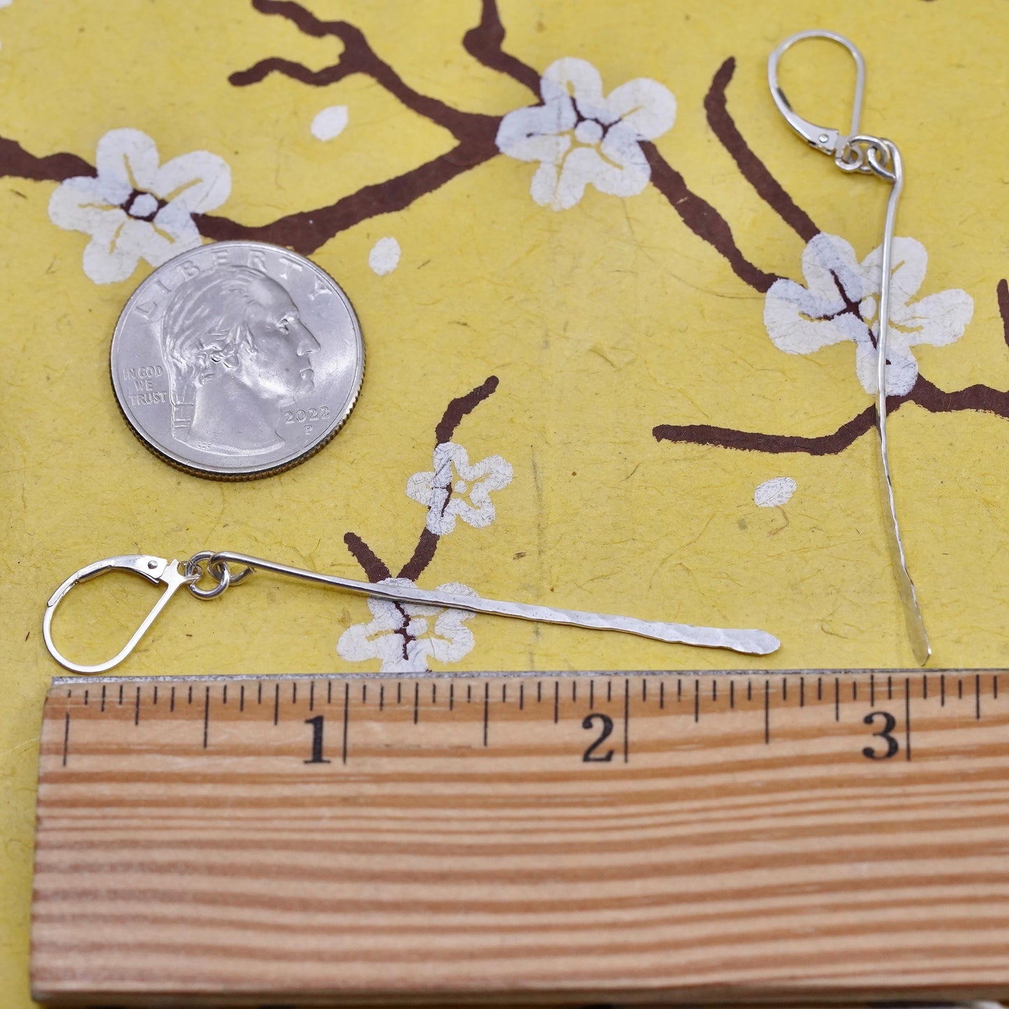 Vintage Sterling silver handmade earrings, 925 Hammered long dangles