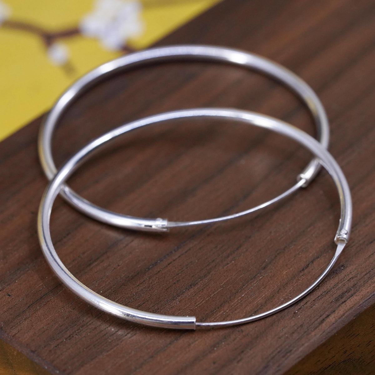 1.75", vintage Sterling silver handmade earrings, 925 silver hoops