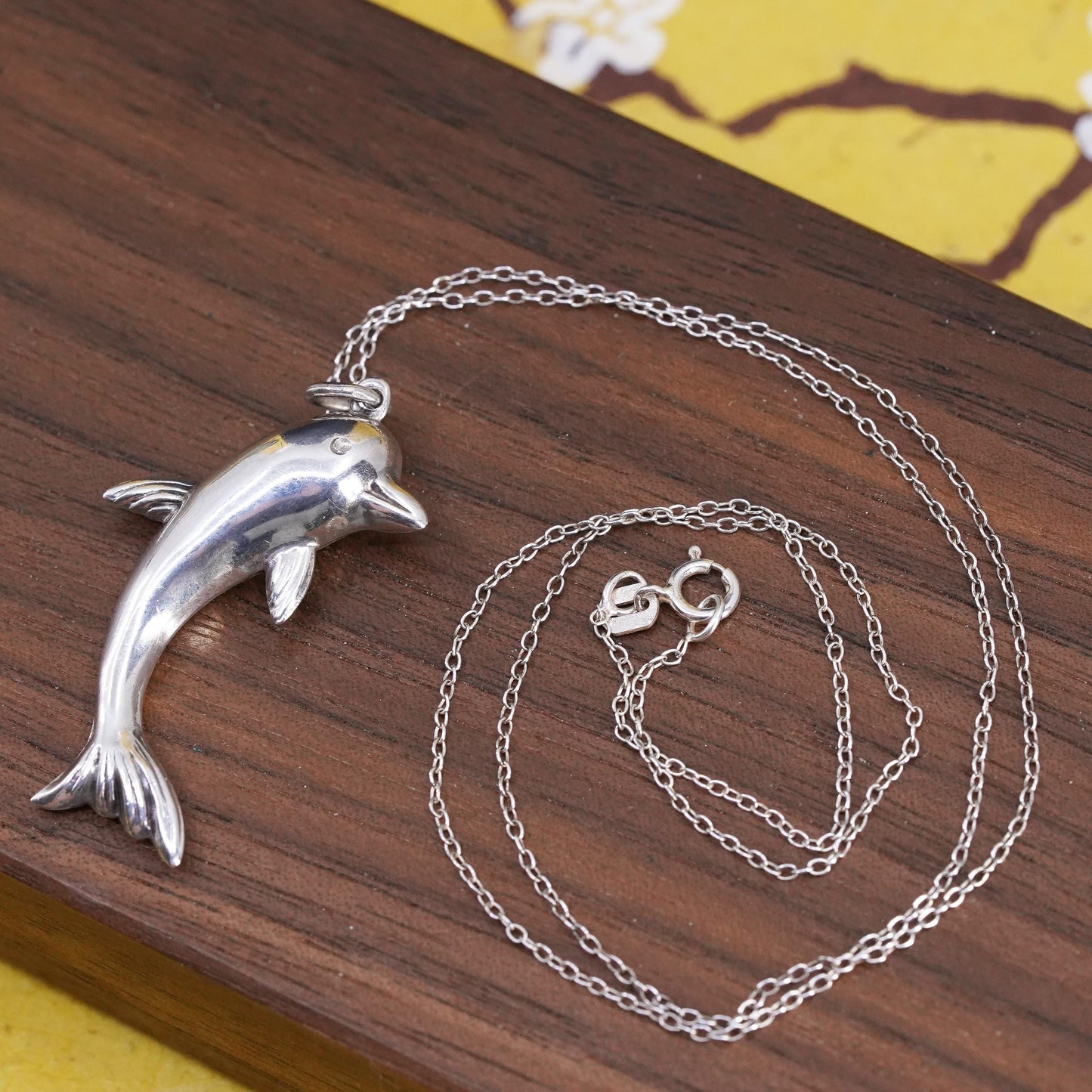 Vintage Sterling silver handmade pendant, 925 dolphin charm