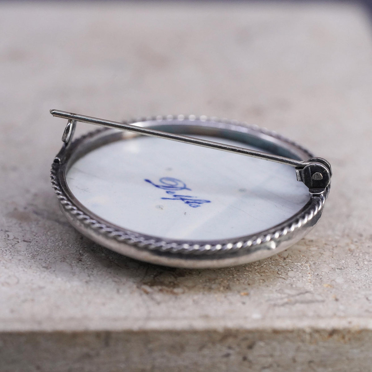 Delft Blue Porcelain Floral Brooch Sterling 925 Silver Hand Painted Dutch Pin