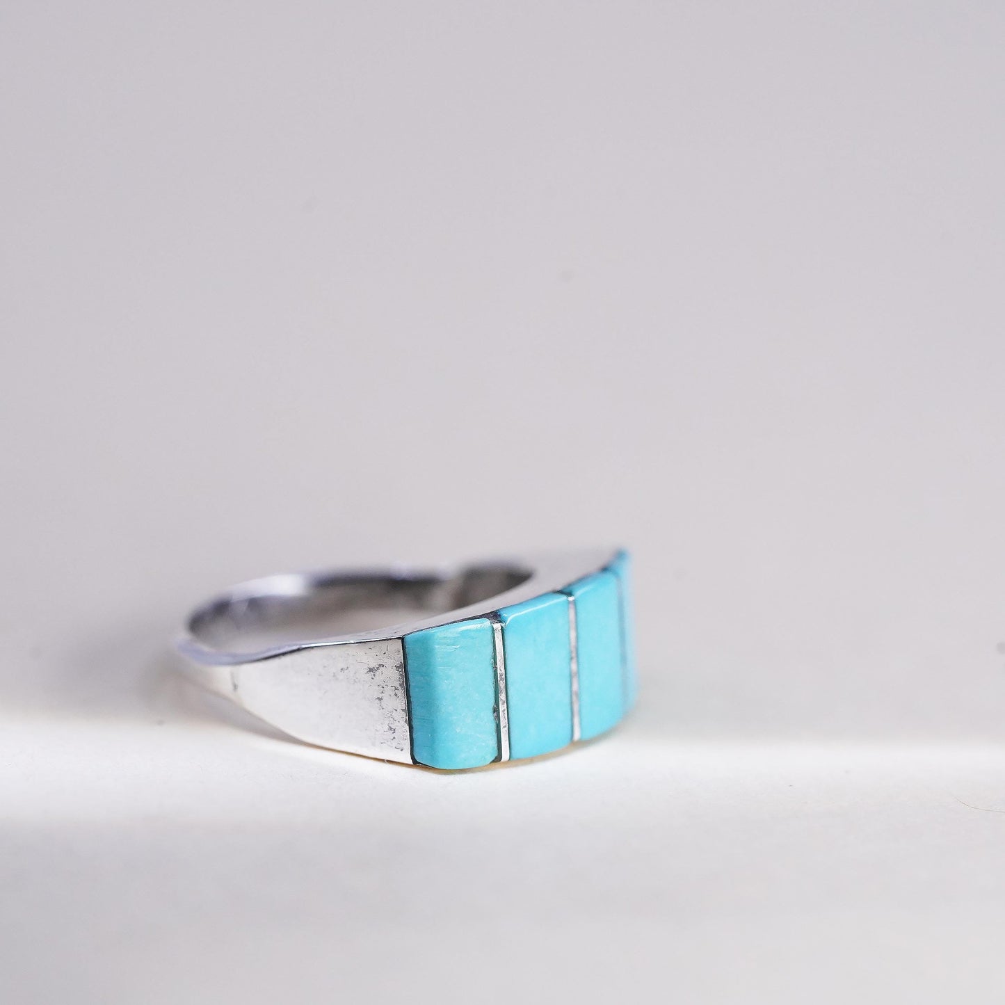 Size 4.25, Native Americans George Kee Sterling silver ring, 925 band turquoise