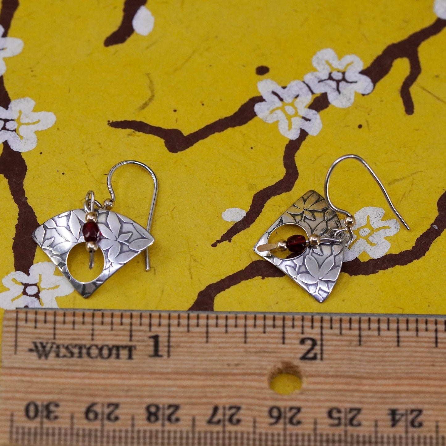 Vintage 14K yellow gold bead with Sterling silver handmade flower earrings