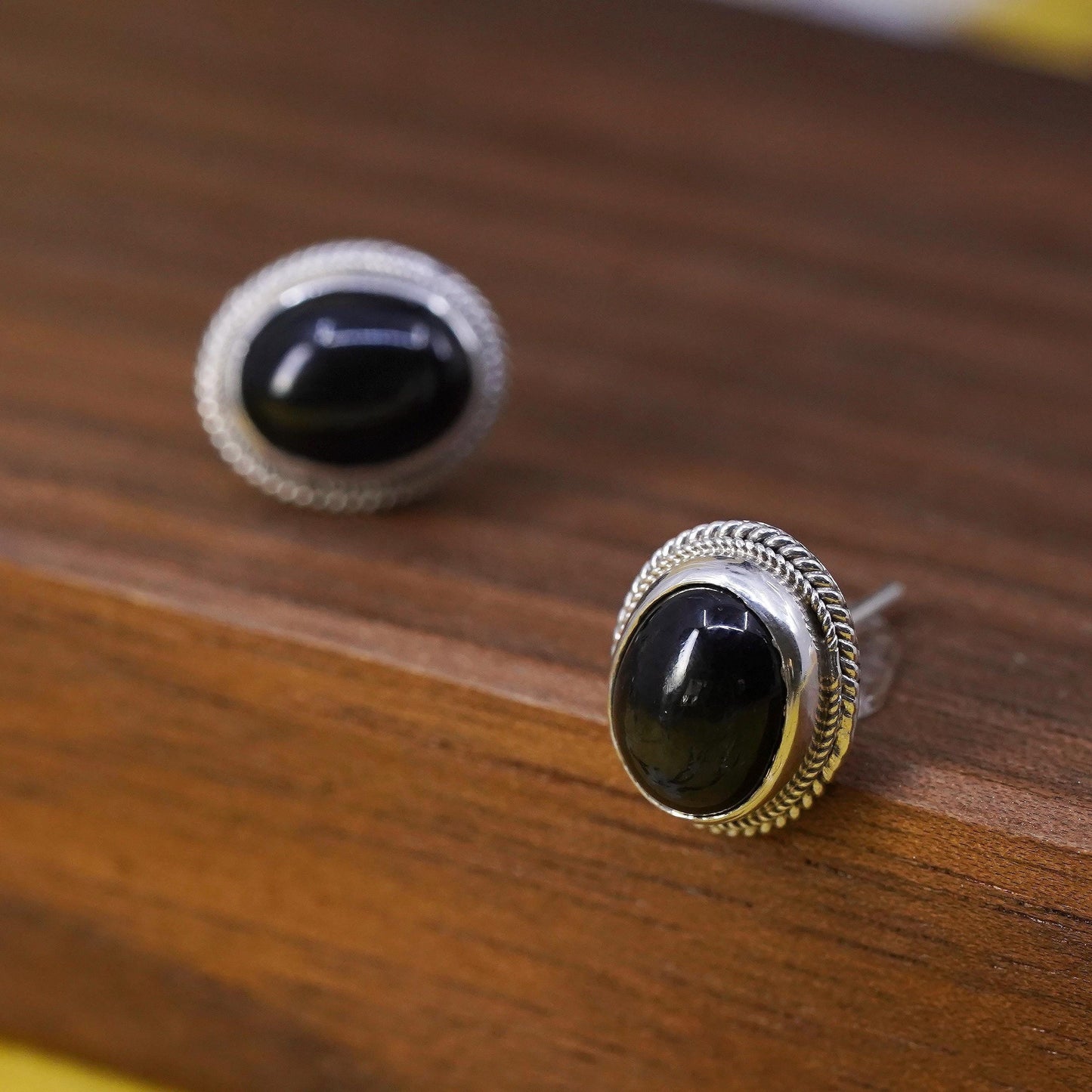 Vintage Sterling silver handmade earrings, 925 studs with star sapphire