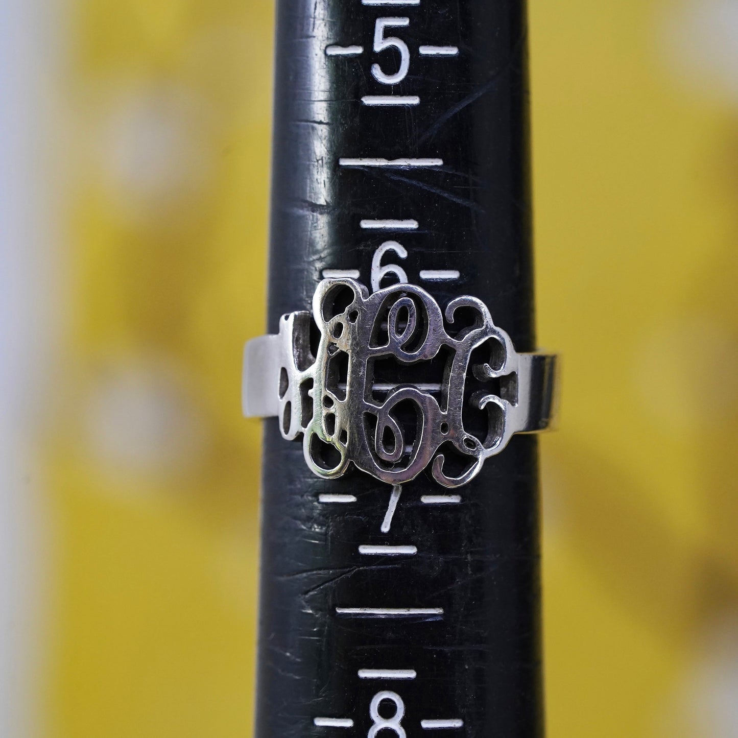 Size 6.5, vintage Sterling 925 silver handmade ring engraved monogram “HCC”