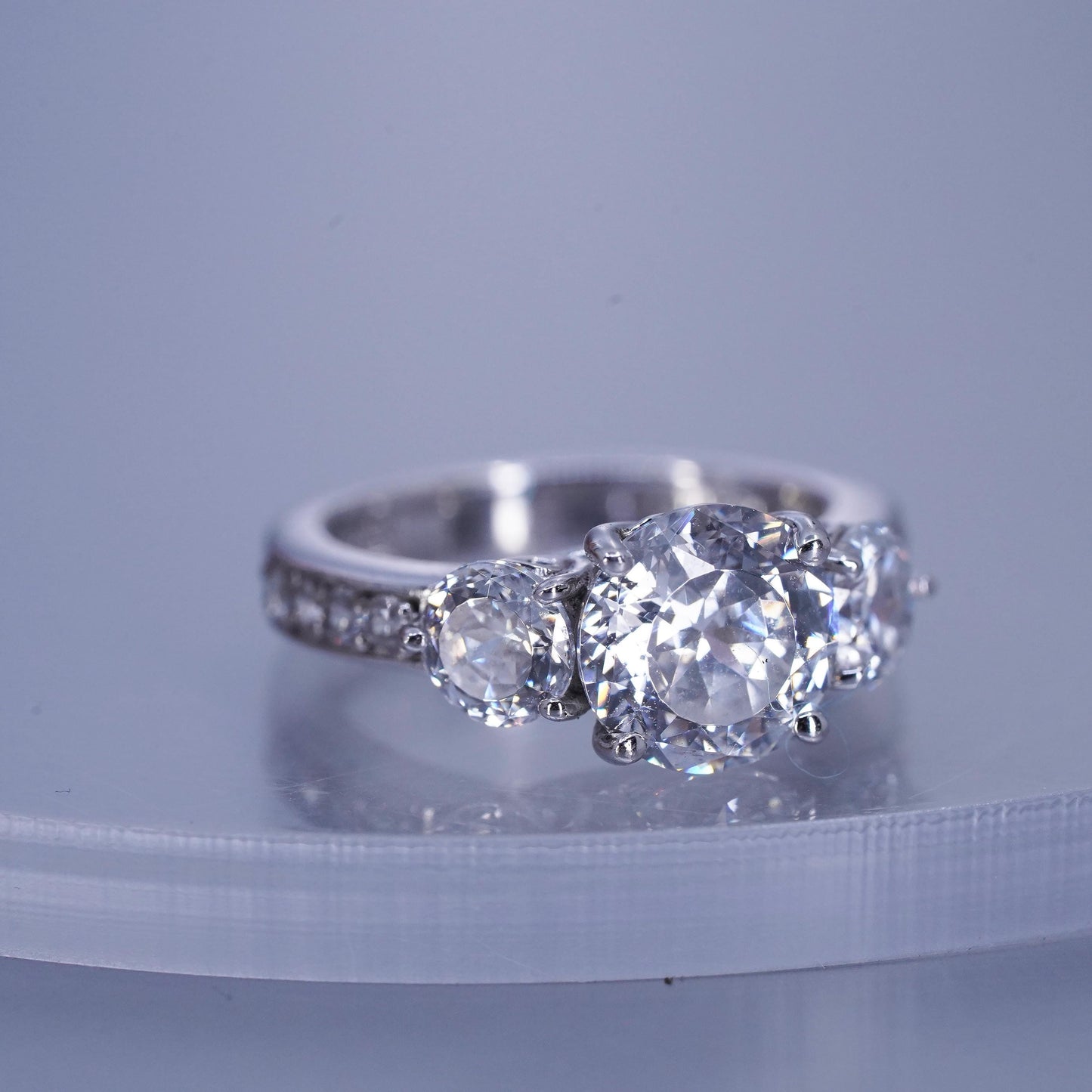 Size 4, vintage Sterling 925 silver statement engagement ring with cluster Cz