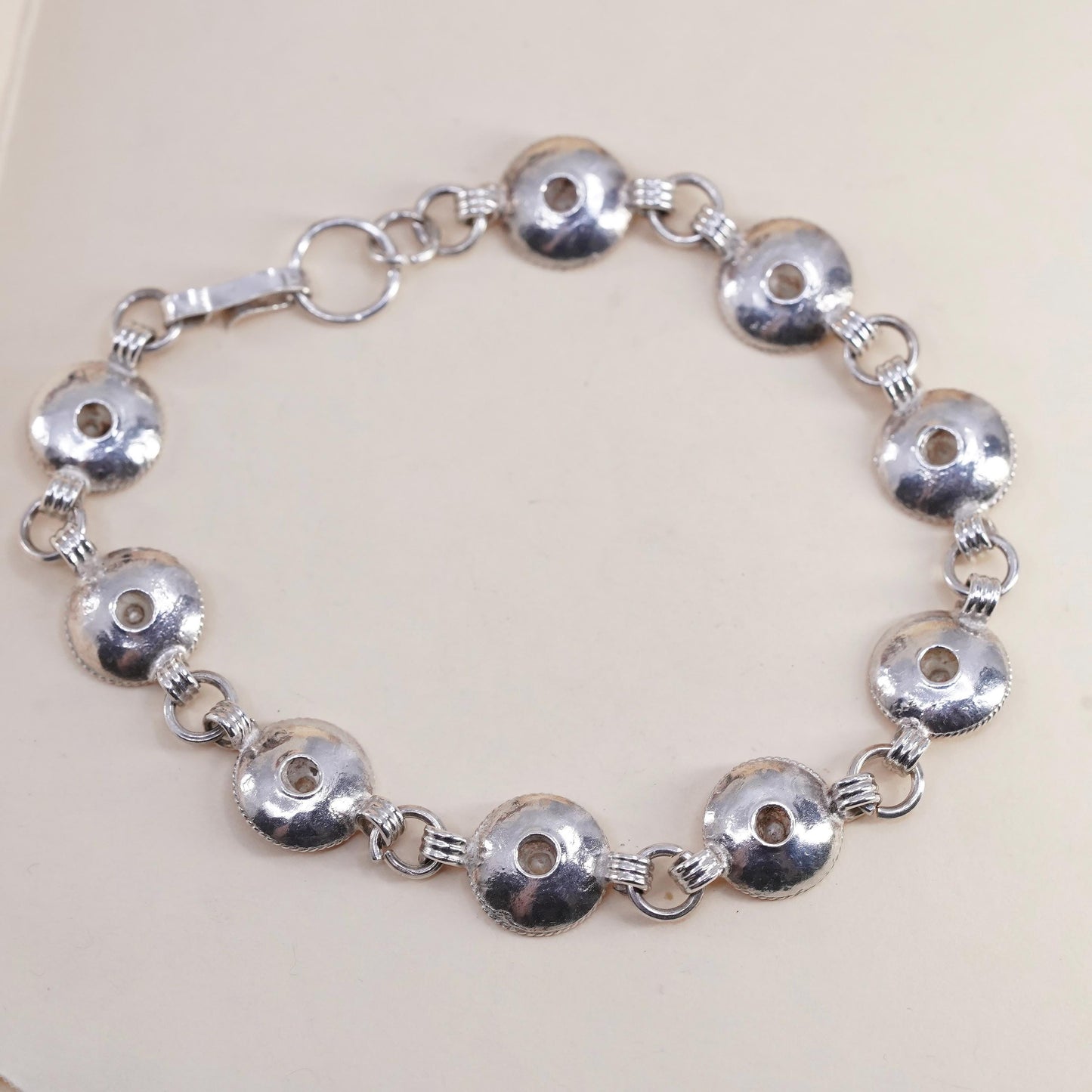 8”, Vintage sterling 925 silver Handmade sombrero hat link chain bracelet