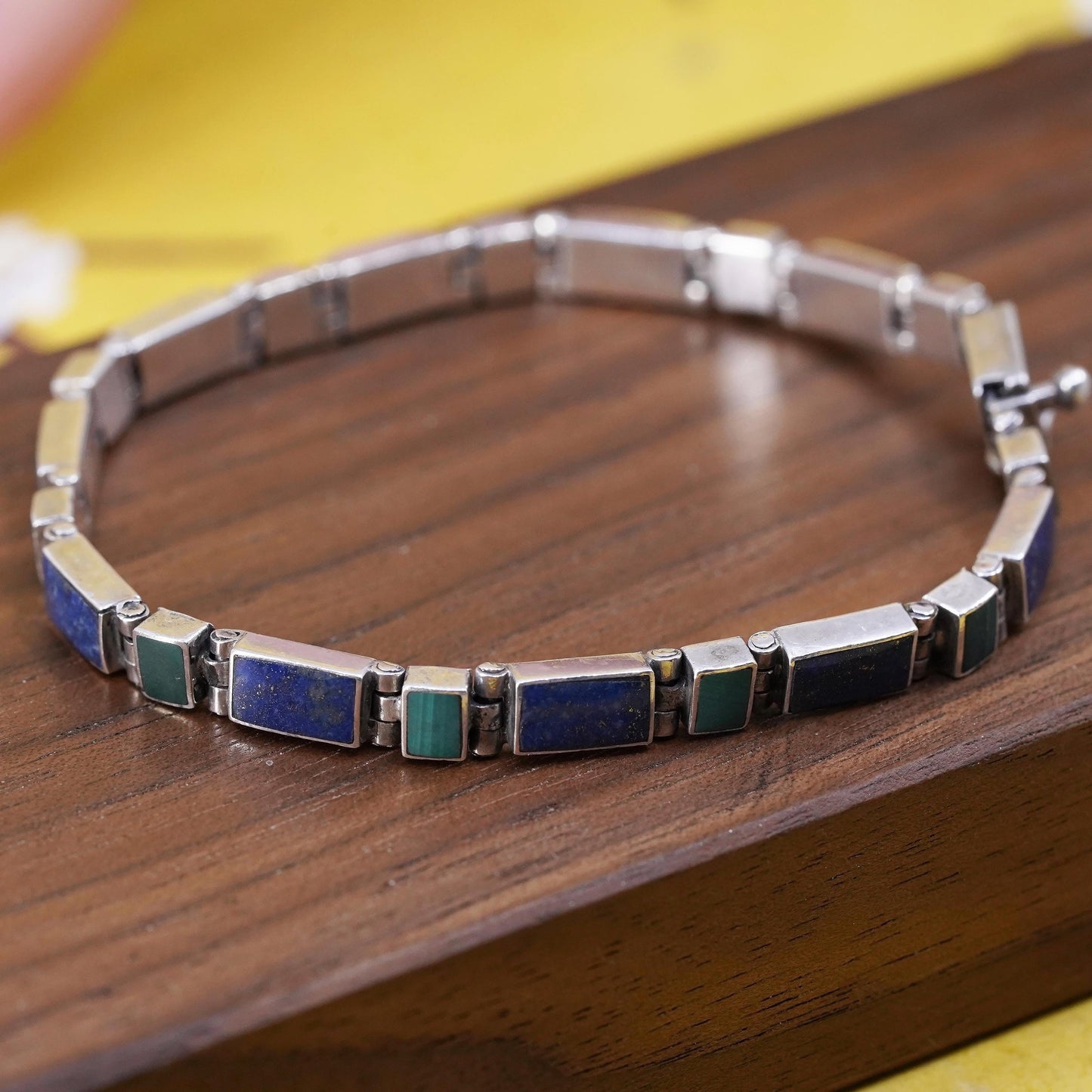 6.75”, vintage southwestern Sterling 950 silver tennis bracelet with turquoise