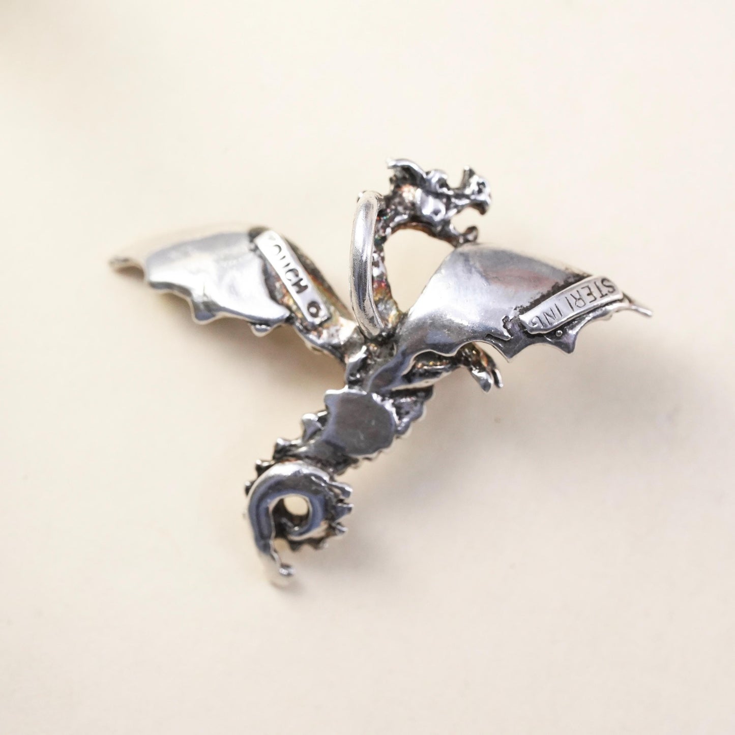 Vintage southwestern handmade sterling silver dragon charm, 925 pendant