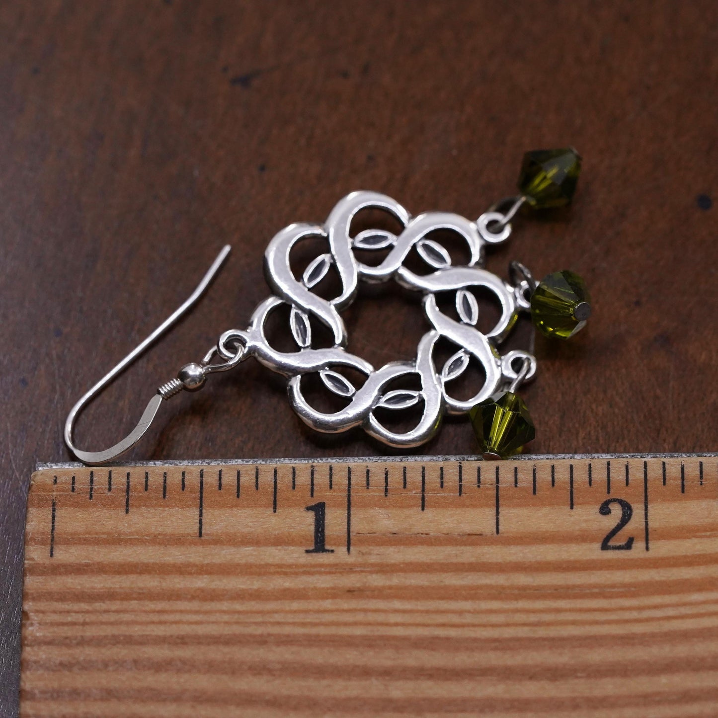 sterling silver single earring, 925 silver Irish Celtic knot peridot dangles