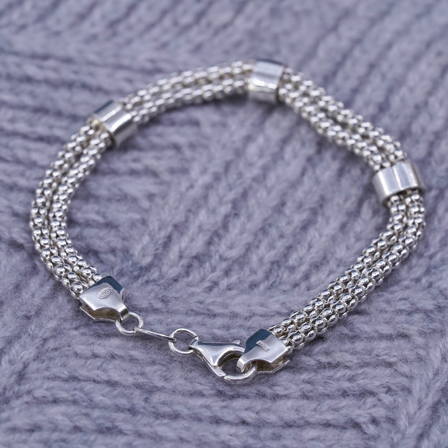 6.75", Dyadema multi strands sterling silver bracelet, 925 popcorn chain cz