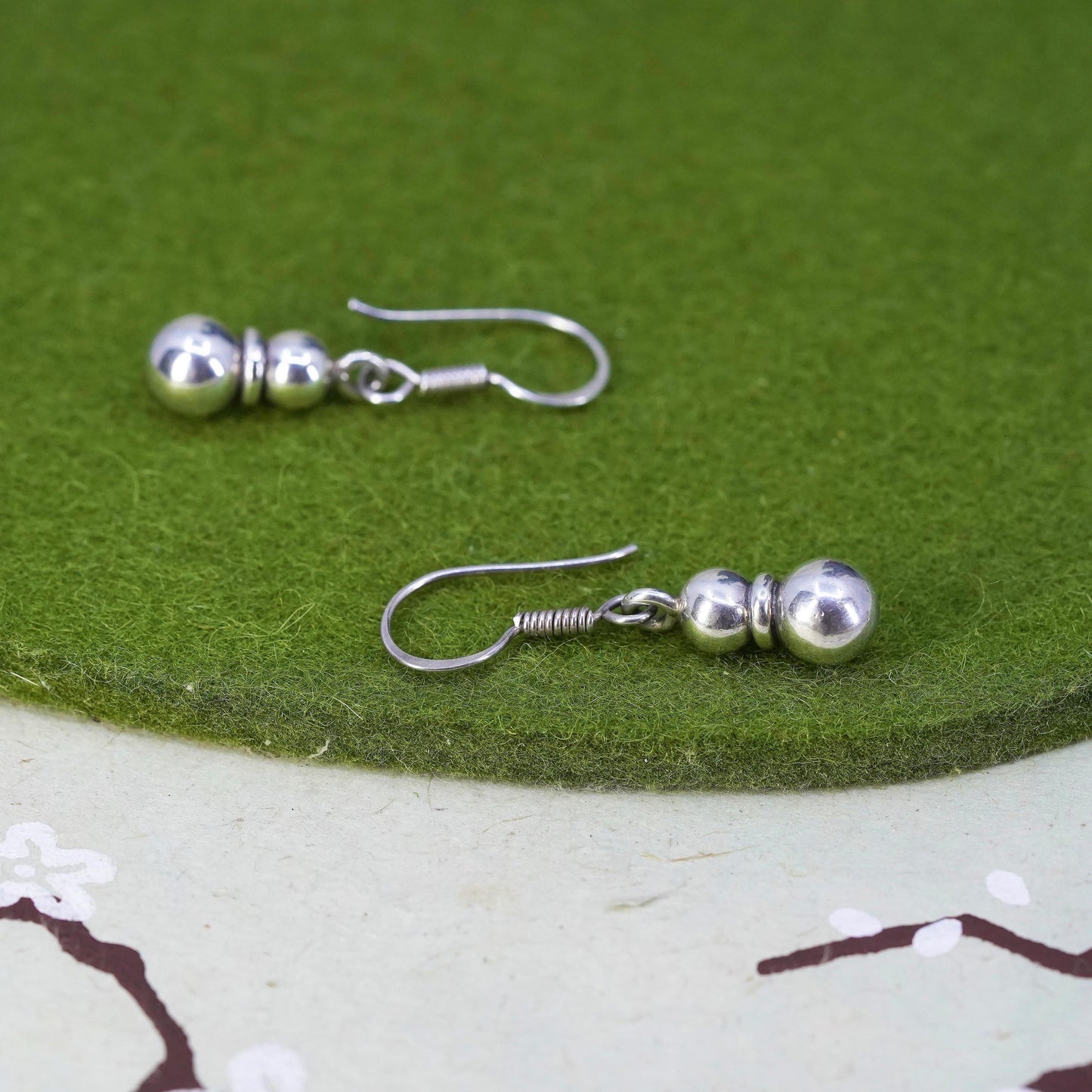 Vintage sterling silver handmade earrings, 925 silver beads dangles