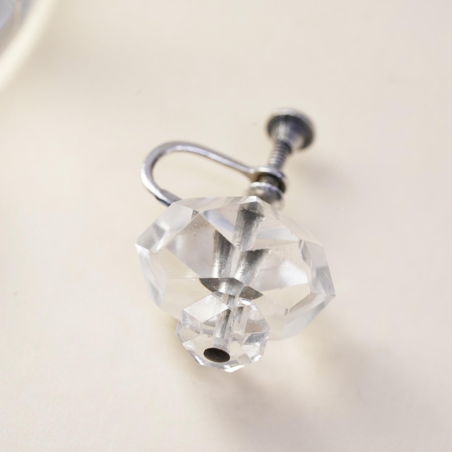 Vintage sterling silver handmade single earring, 925 screw back with crystal