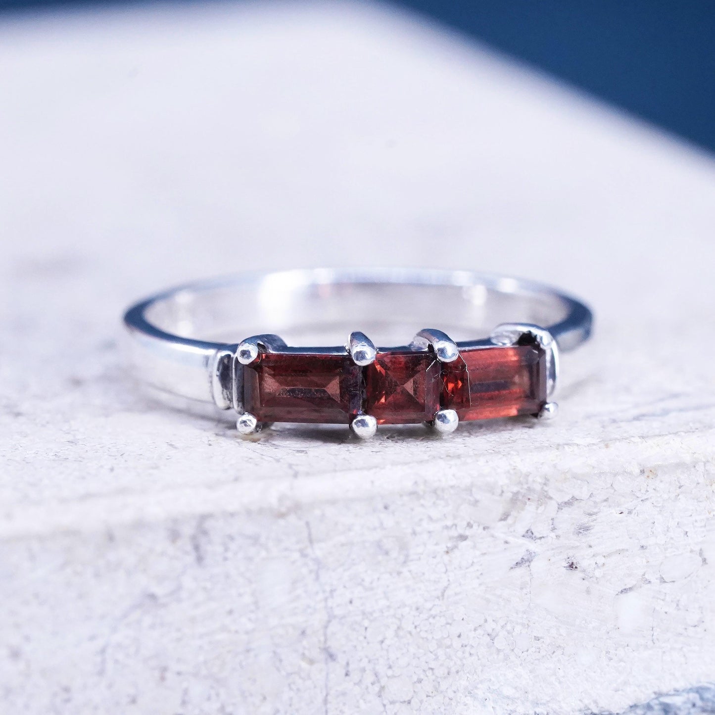 Size 8, Nicole Miller Sterling 925 silver stackable band ring with ruby stone