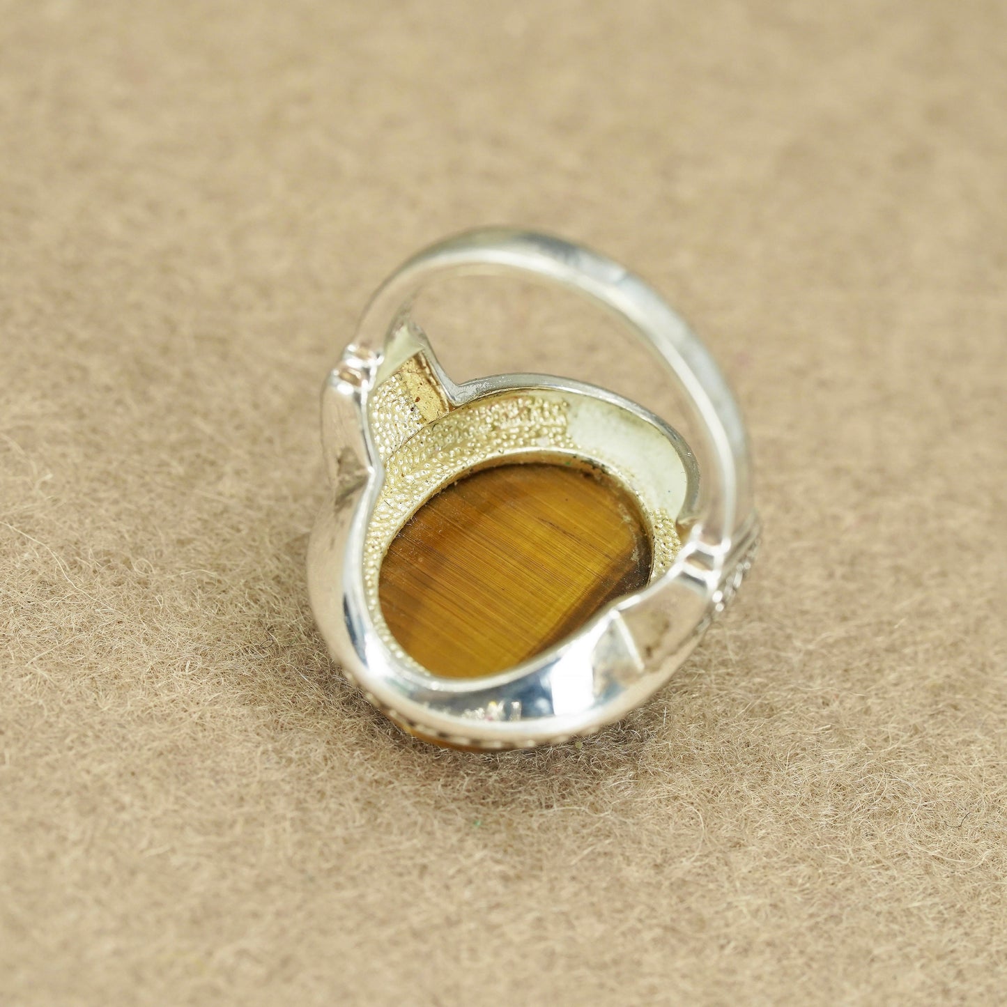 Size 8, vintage Sterling 925 silver handmade ring with golden tiger eye