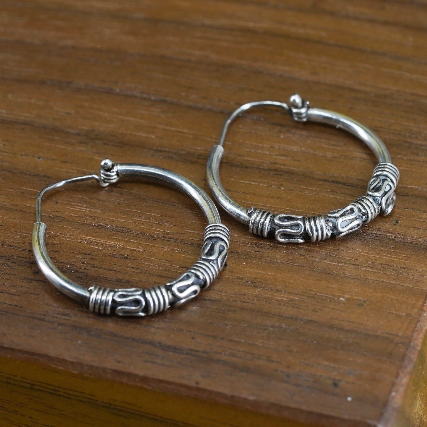 0.75”, vintage Sterling silver handmade earrings, textured 925 hoops