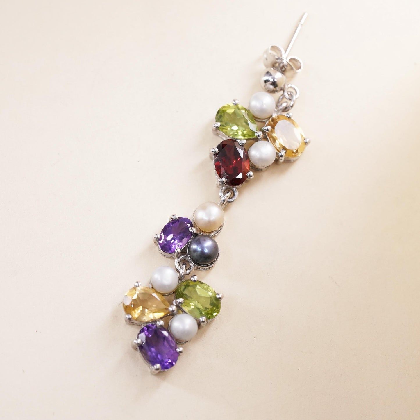 VTG sterling 925 silver single 1 earring citrine Ruby peridot amethyst pearl