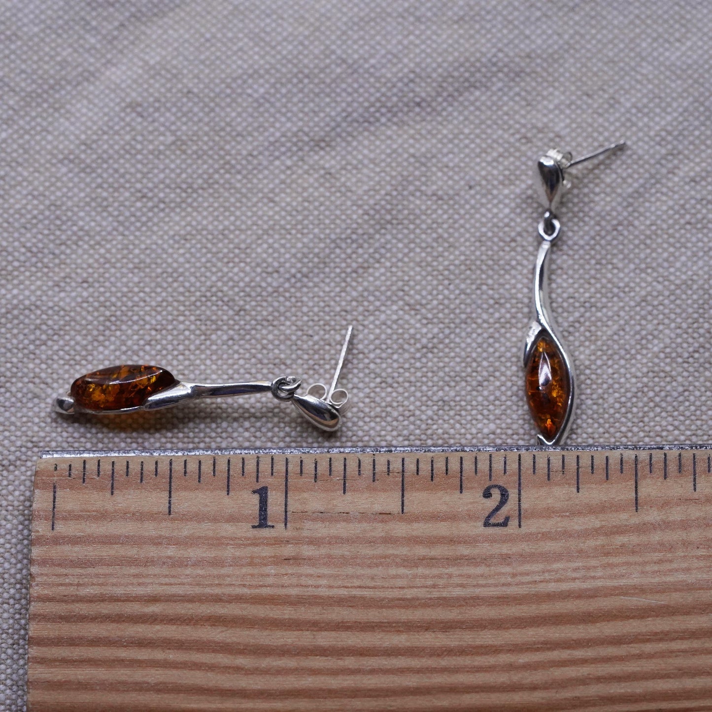 Vintage Sterling 925 silver handmade earrings with amber drops