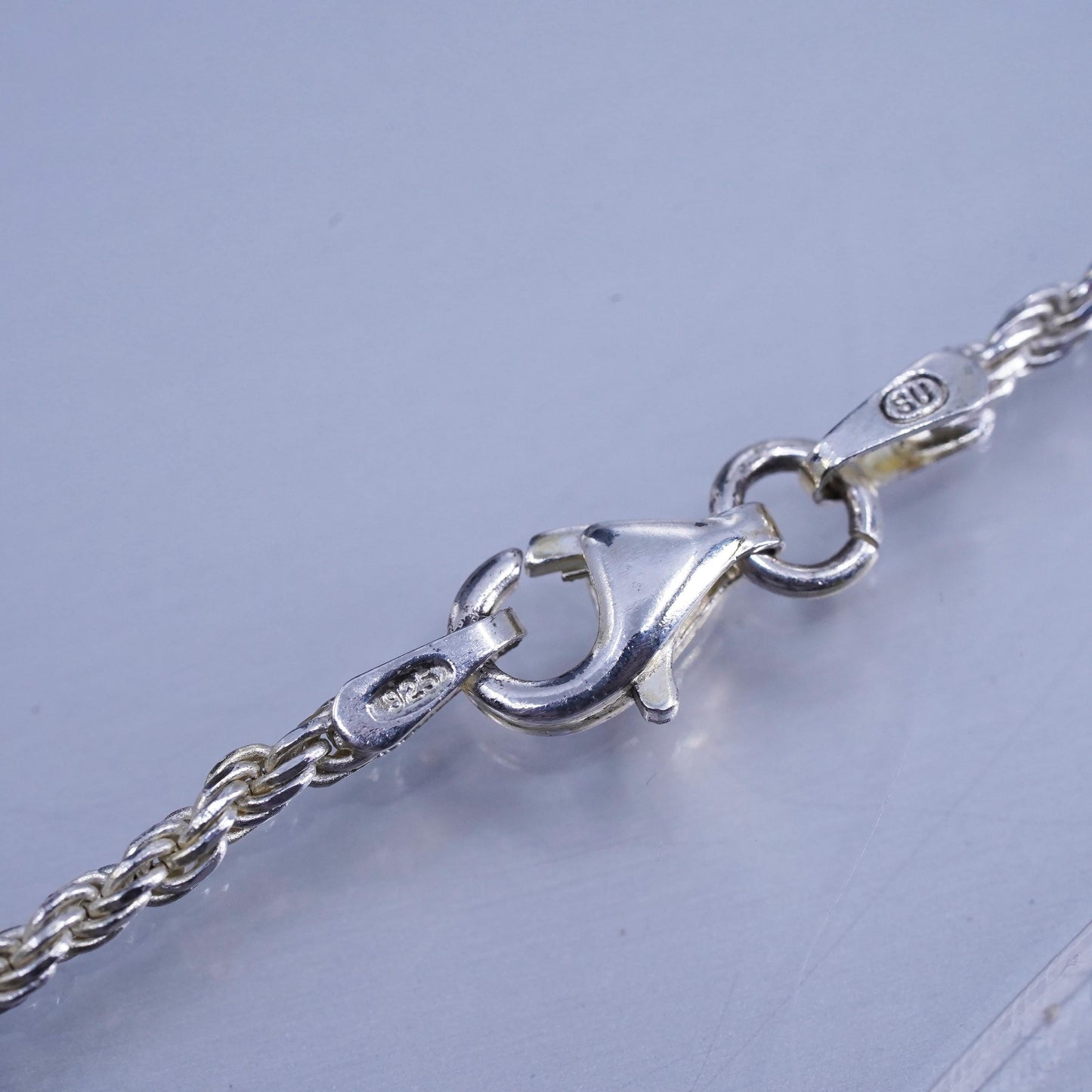 18” 2mm, vintage Italian Sterling 925 silver Singapore rope chain necklace