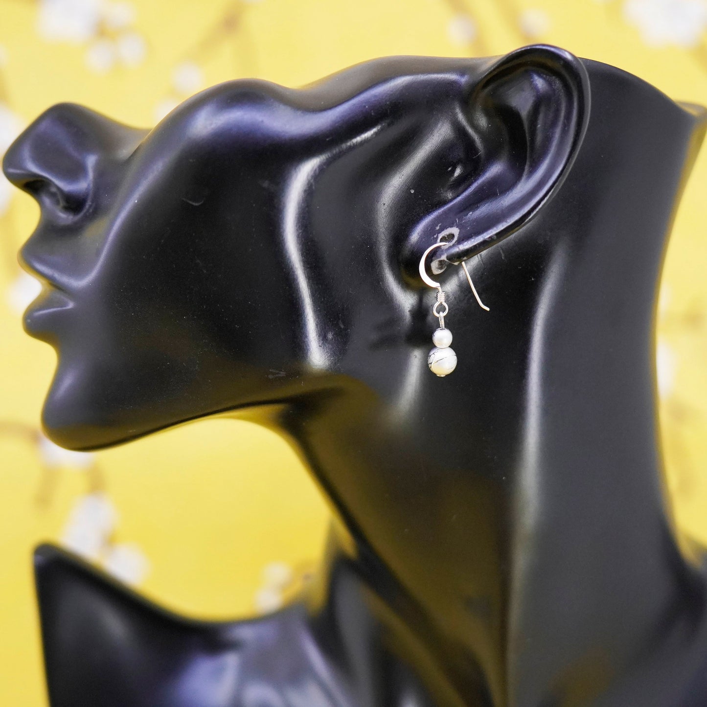 Vintage Sterling silver handmade earrings, textured 925 beads drops