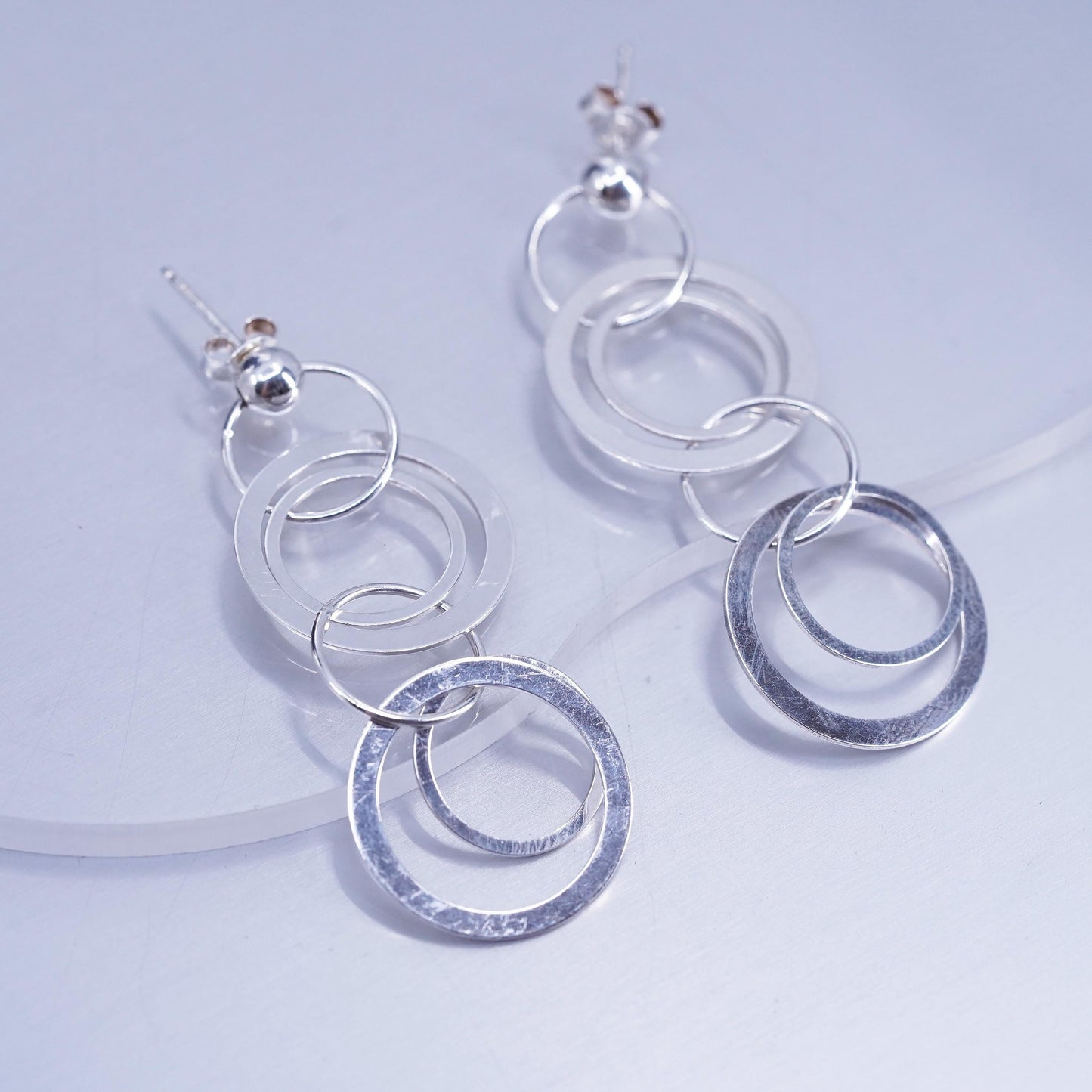 Vintage Italian Sterling 925 silver handmade entwined circle earrings