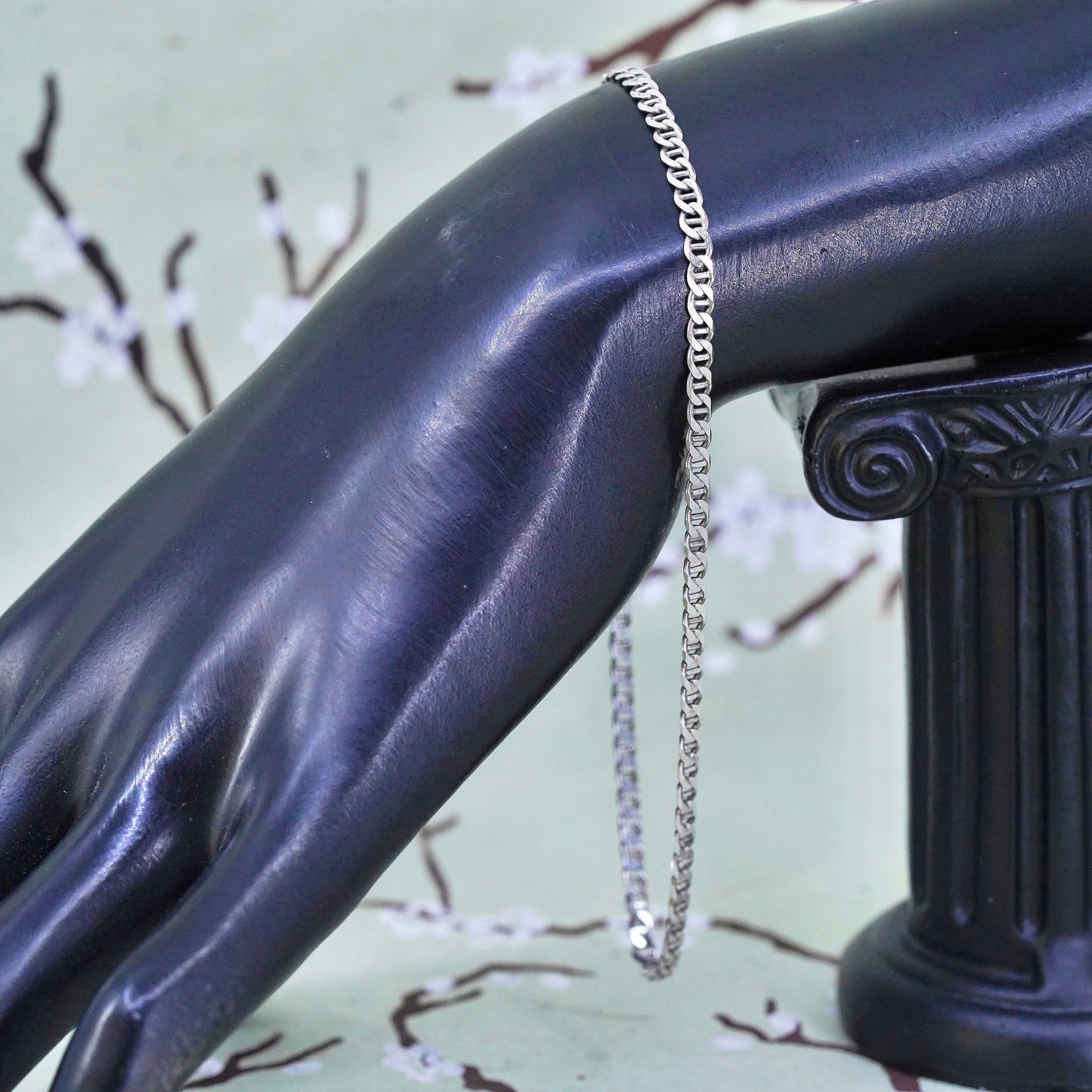 10.25" 4mm, Vintage Handmade sterling silver anklet, 925 curb chain