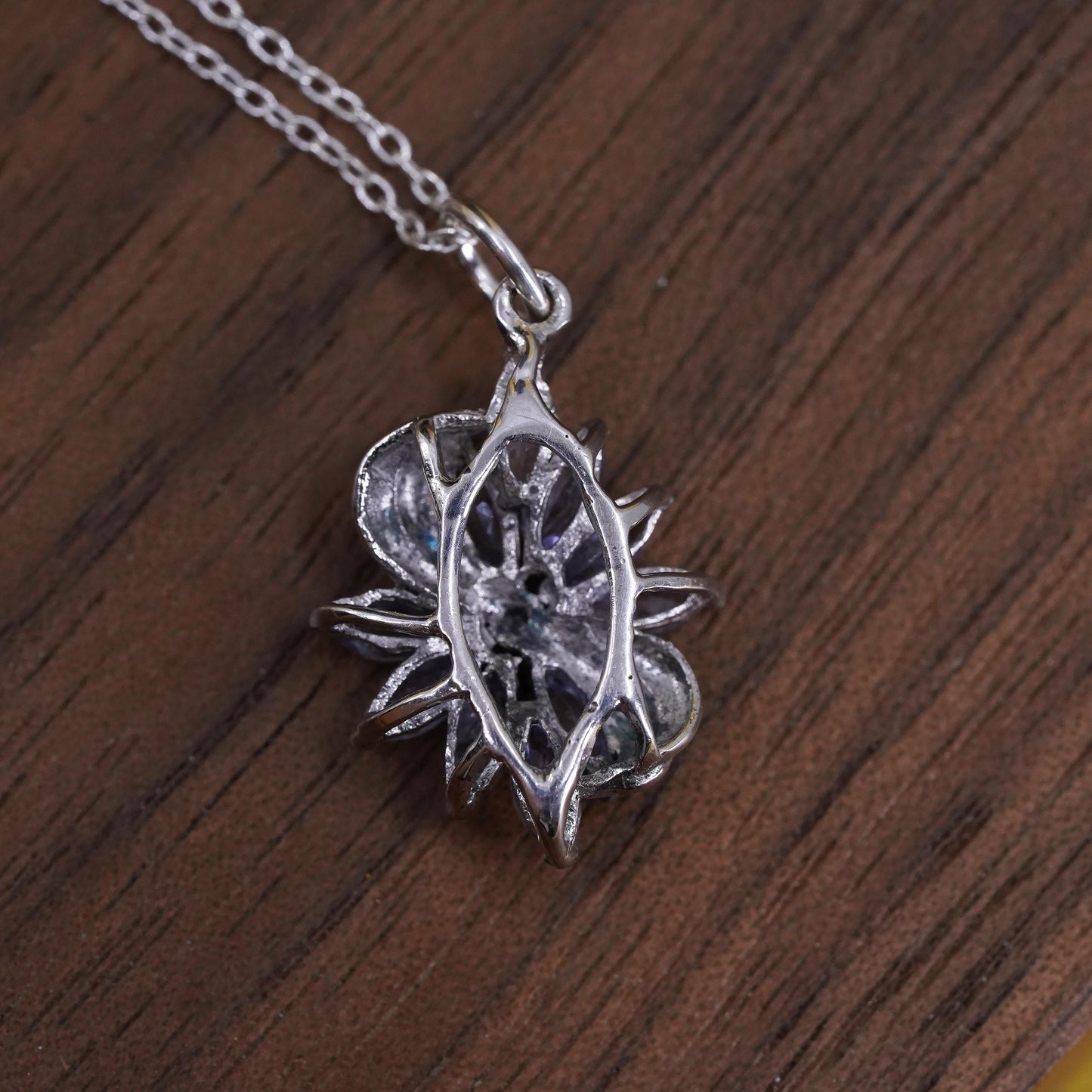 18" Sterling silver handmade necklace, 925 circle chain amethyst flower pendant