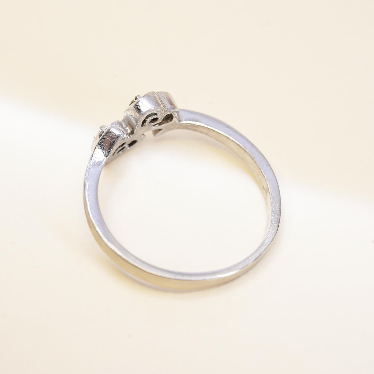Size 5.5, Vintage sterling silver handmade ring, engagement ring with heart cz