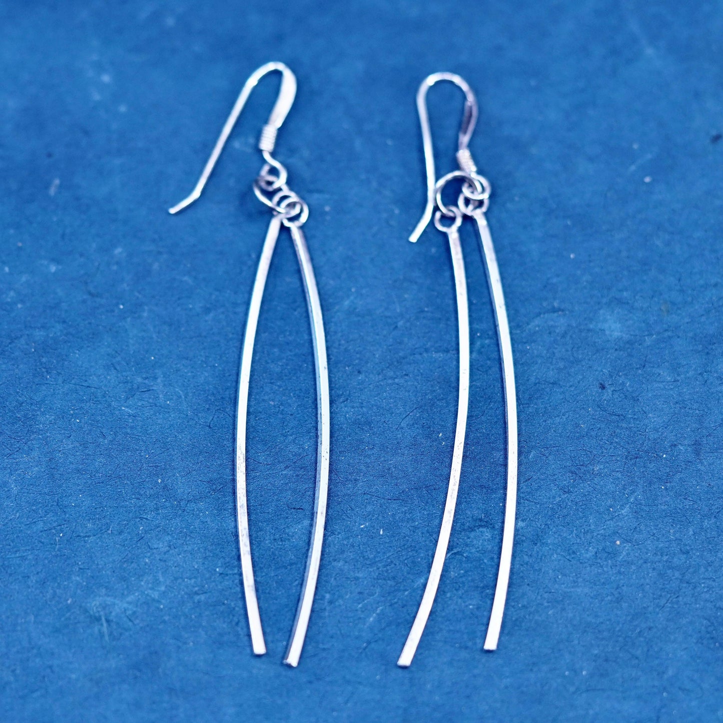 Vintage Sterling Silver handmade Earrings. 925 wavy long dangles