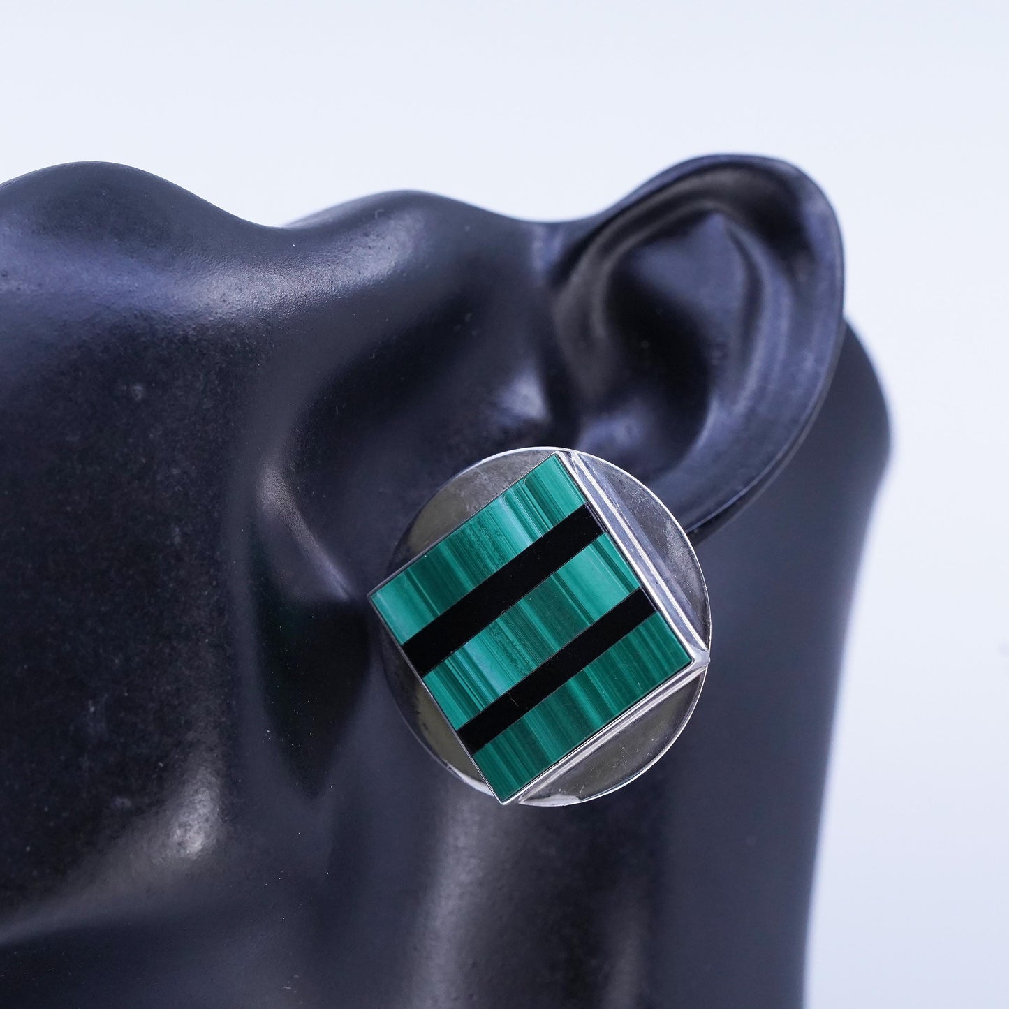 GFMW Great Falls Metal Works 925 Sterling Silver malachite onyx studs Earrings