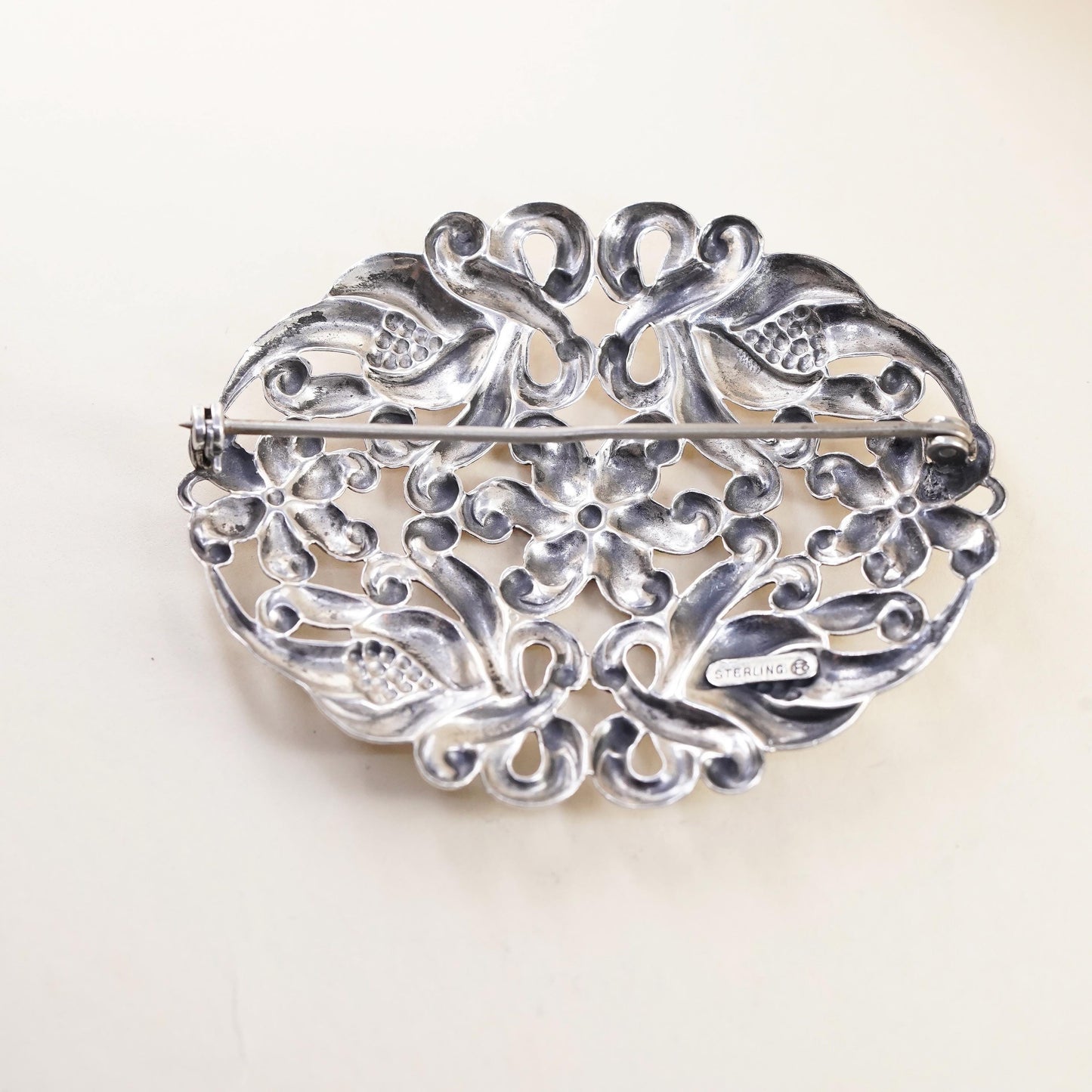Scandinavian Sterling Silver Floral Brooch, Openwork Flower Pin, Danish Modern