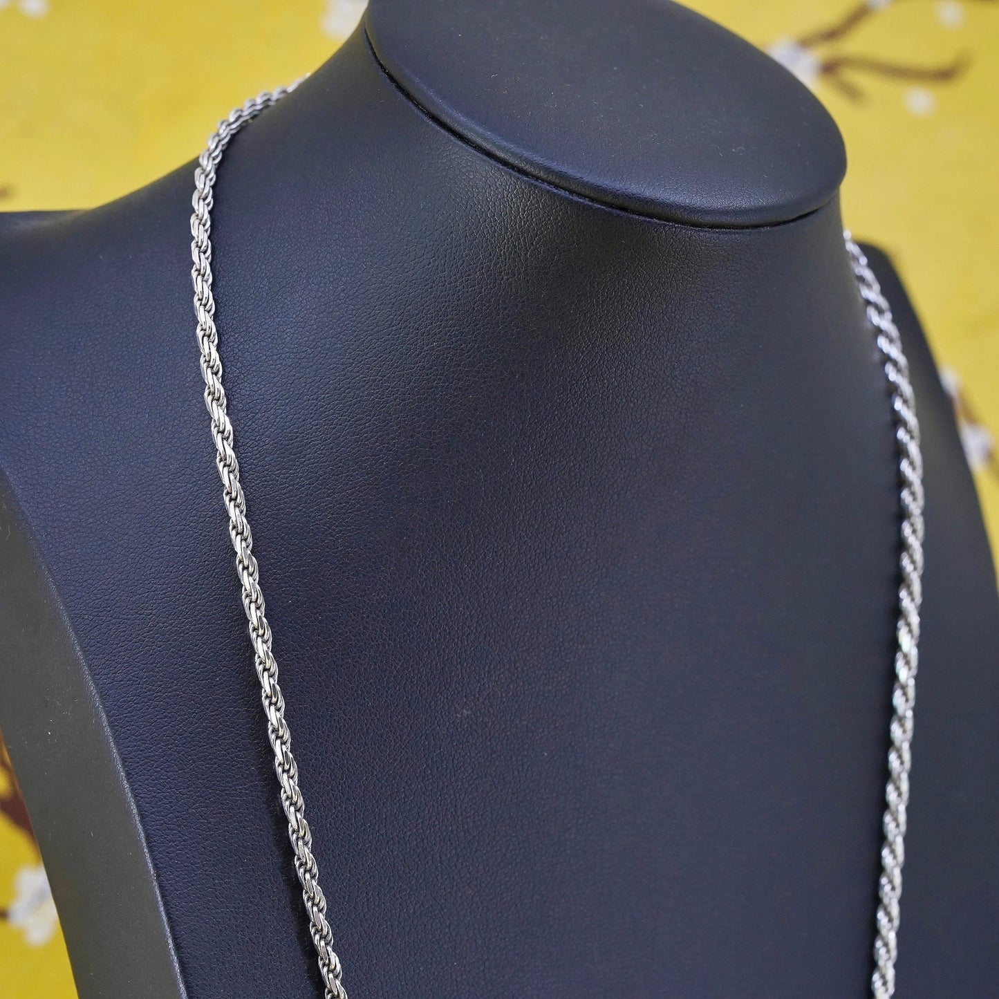 22", 3mm, vintage Sterling silver necklace, Italy 925 diamond cut rope chain