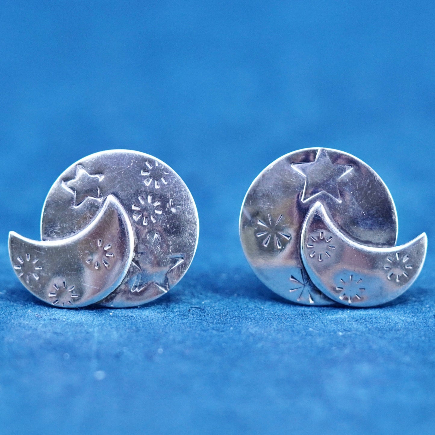 Native American southwestern Sterling silver earrings, 925 star moon studs