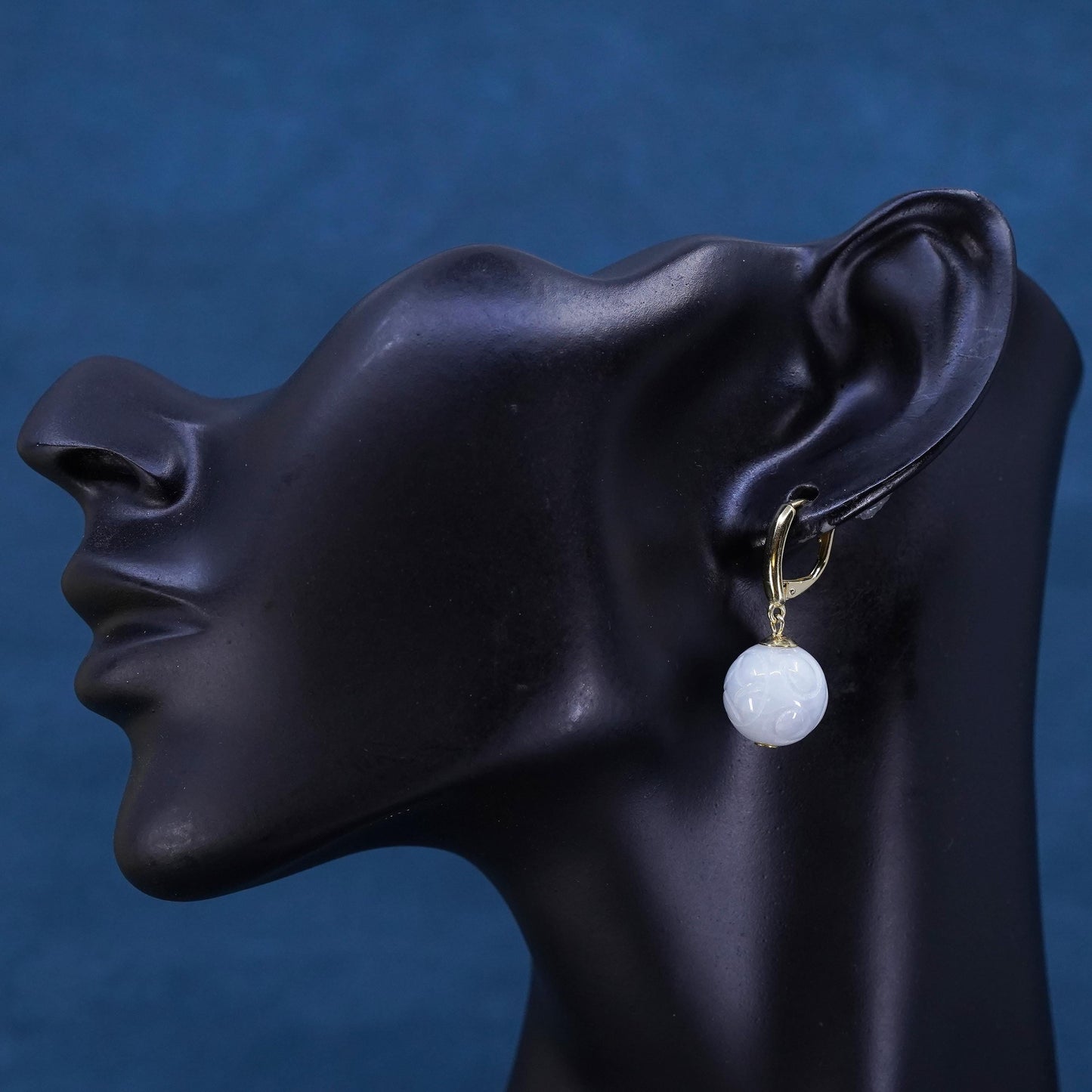 Vintage vermeil gold over Sterling silver 925 earrings with carved jade beads
