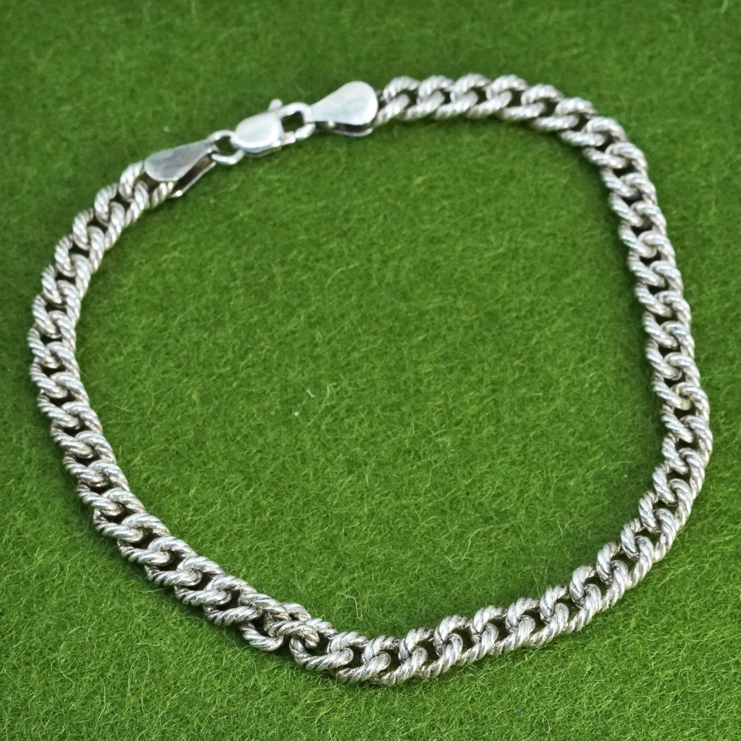 7.75”, 5mm, Vintage sterling 925 silver textured curb bracelet