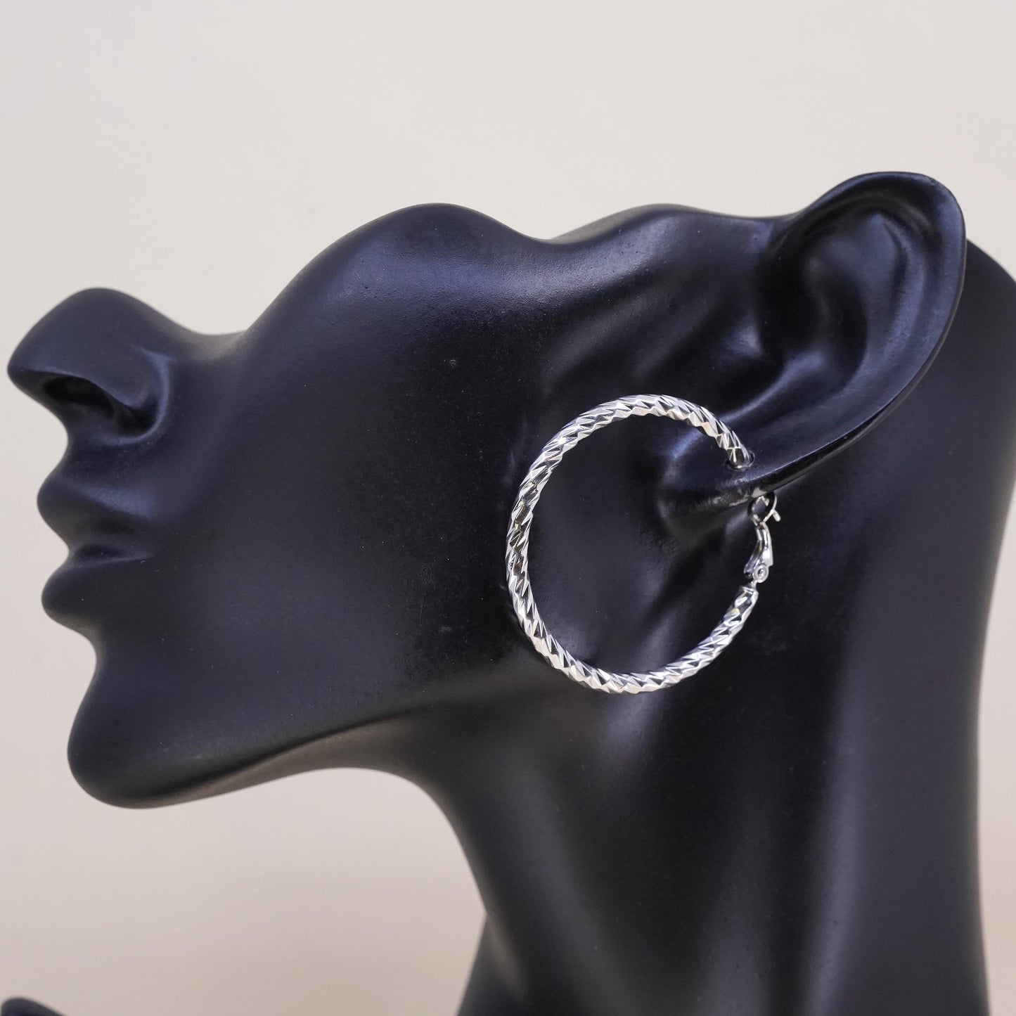 1.5", Vintage sterling 925 silver loop single earring, textured primitive hoop